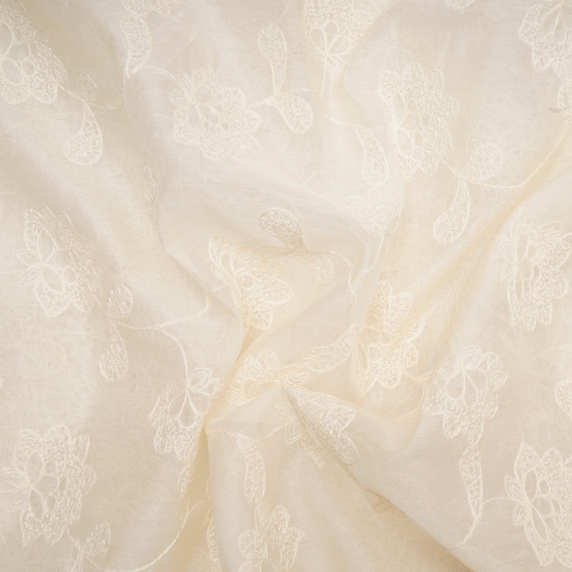 (Pre-Cut 2.00 Mtr)White Color Embroidered Fine Chanderi Fabric