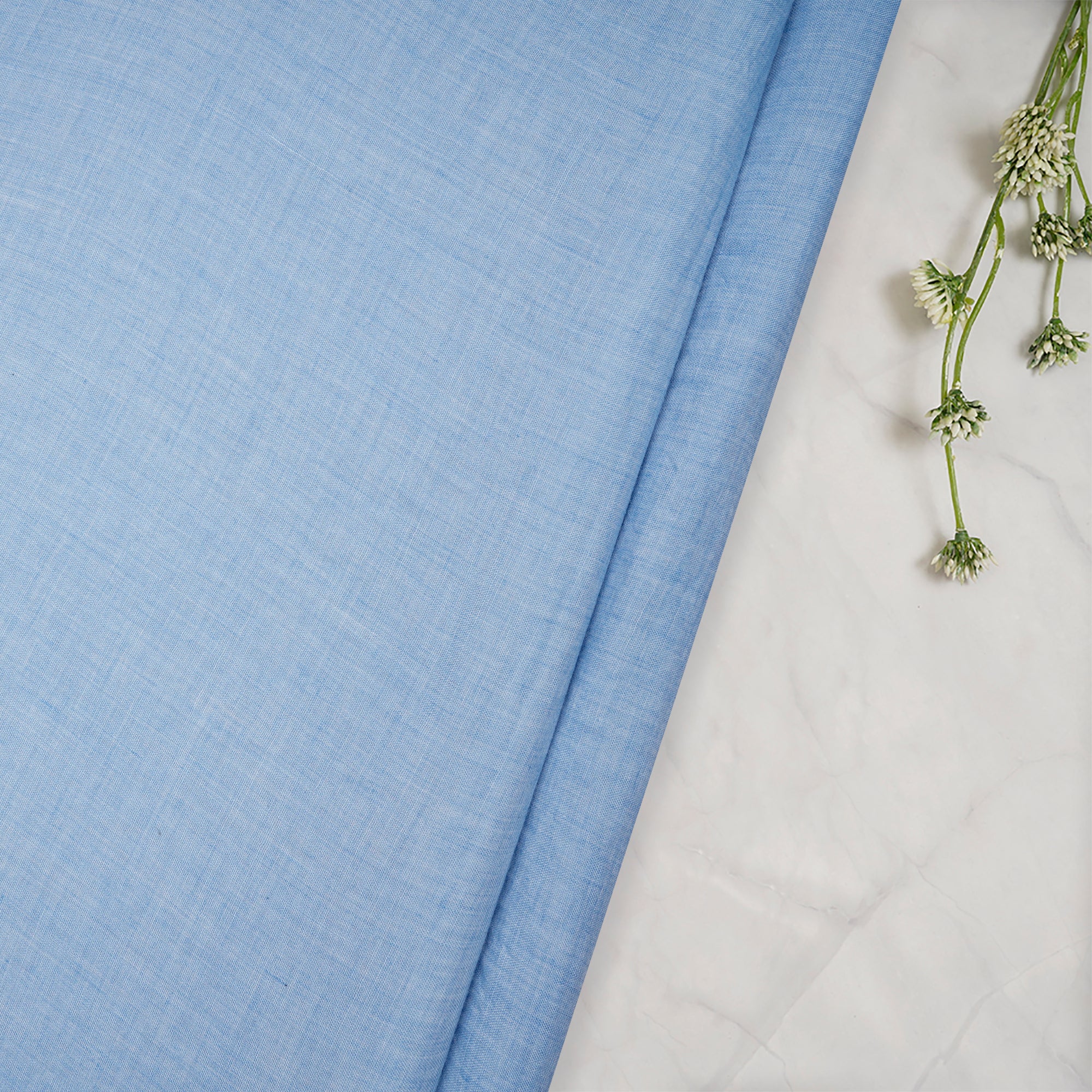 (Pre-Cut 2.00 Mtr)Ice Blue Cheese Cotton Chambray Fabric