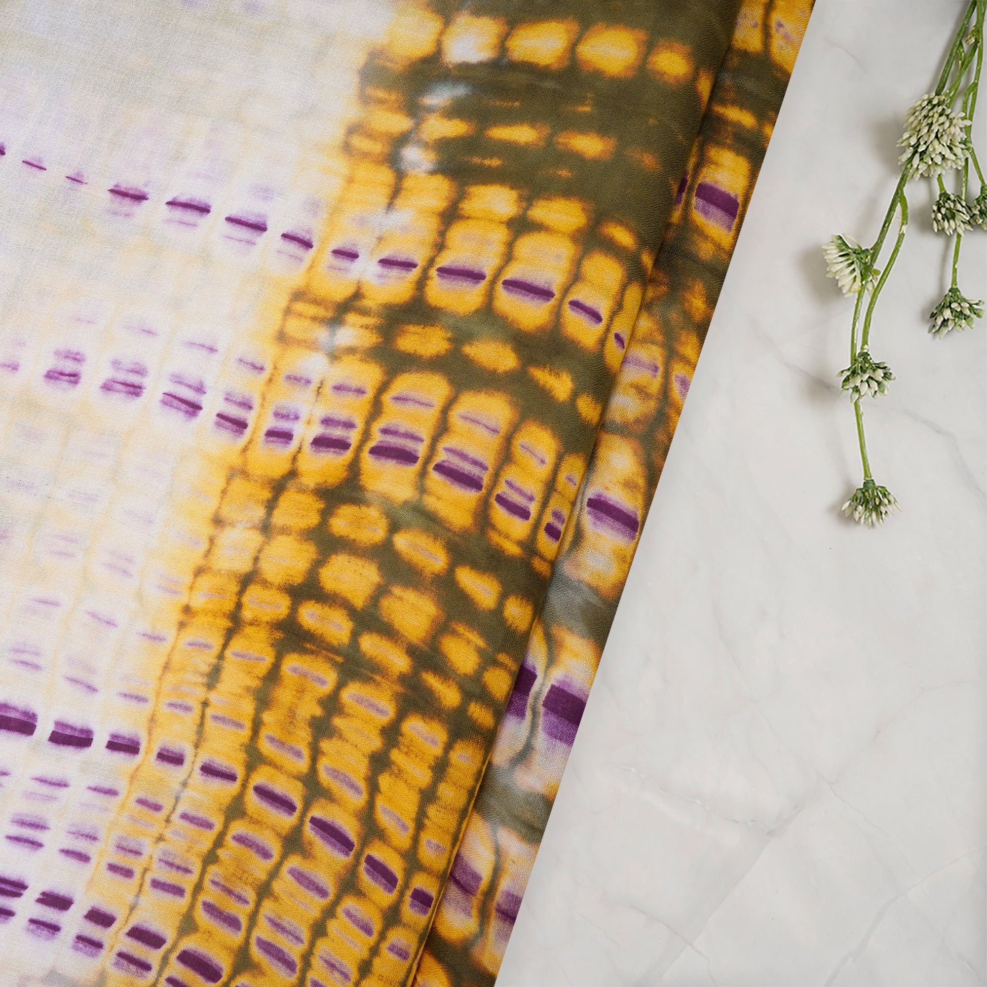 (Pre-Cut 2.70Mtr)Purple-Yellow Color Handcrafted Batik Printed Cotton Fabric