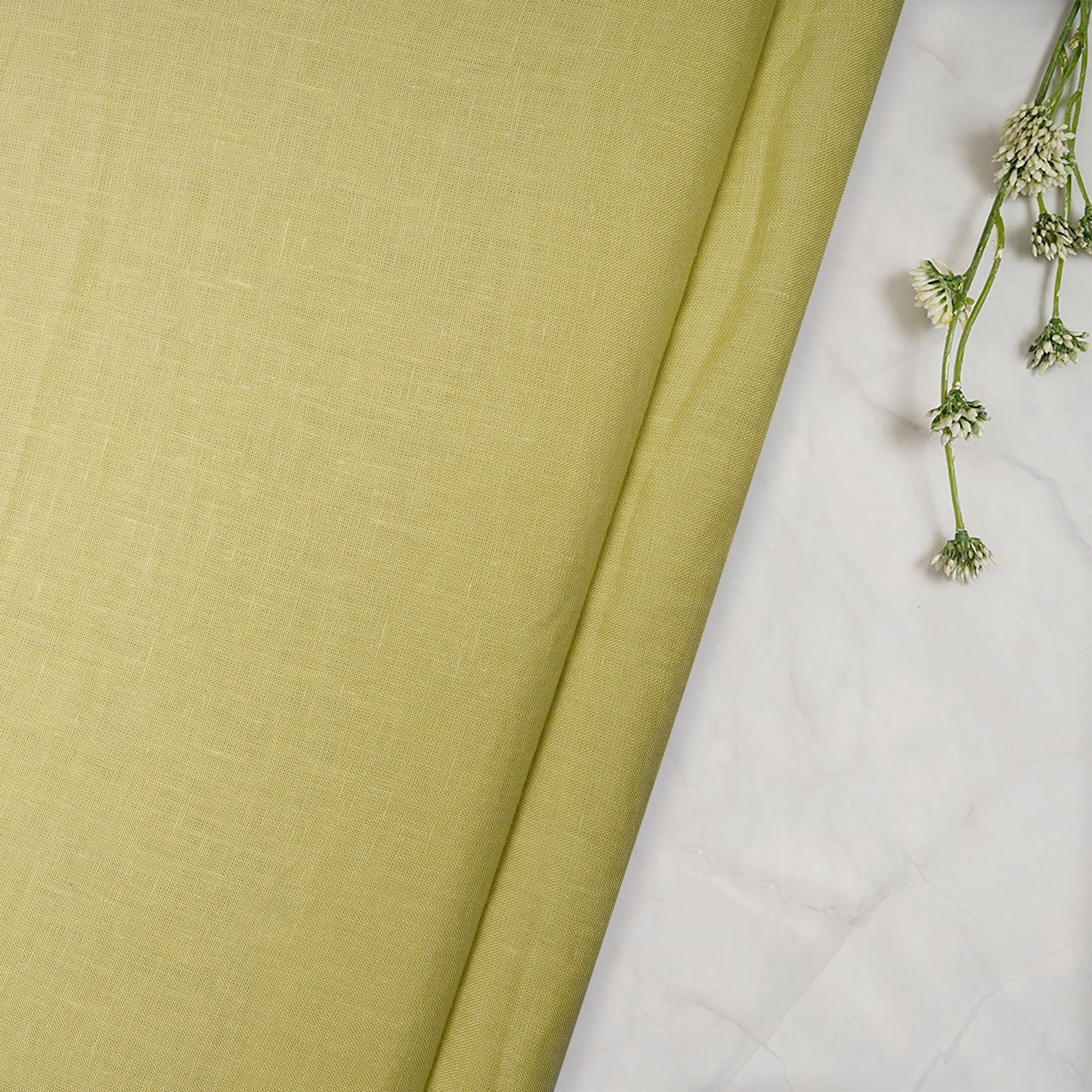 (Pre-Cut 1.40 Mtr)Lime Green Fine Plain 60'S Linen Fabric