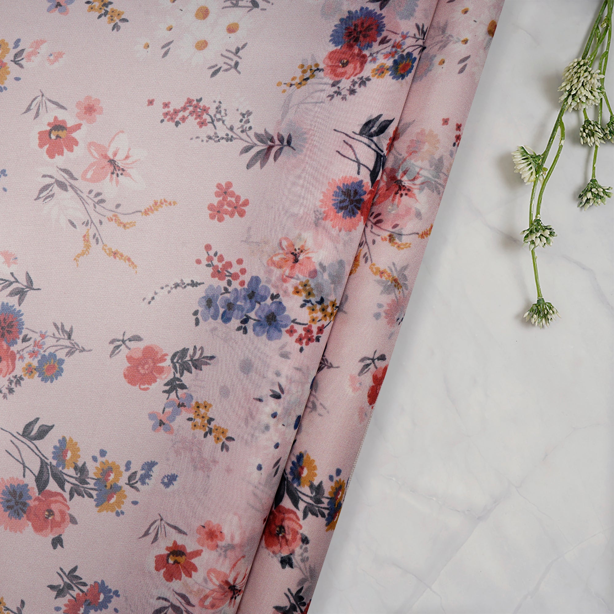 (Pre Cut 1.1 Mtr ) Carousel Pink Digital Printed Viscose Organza Fabric