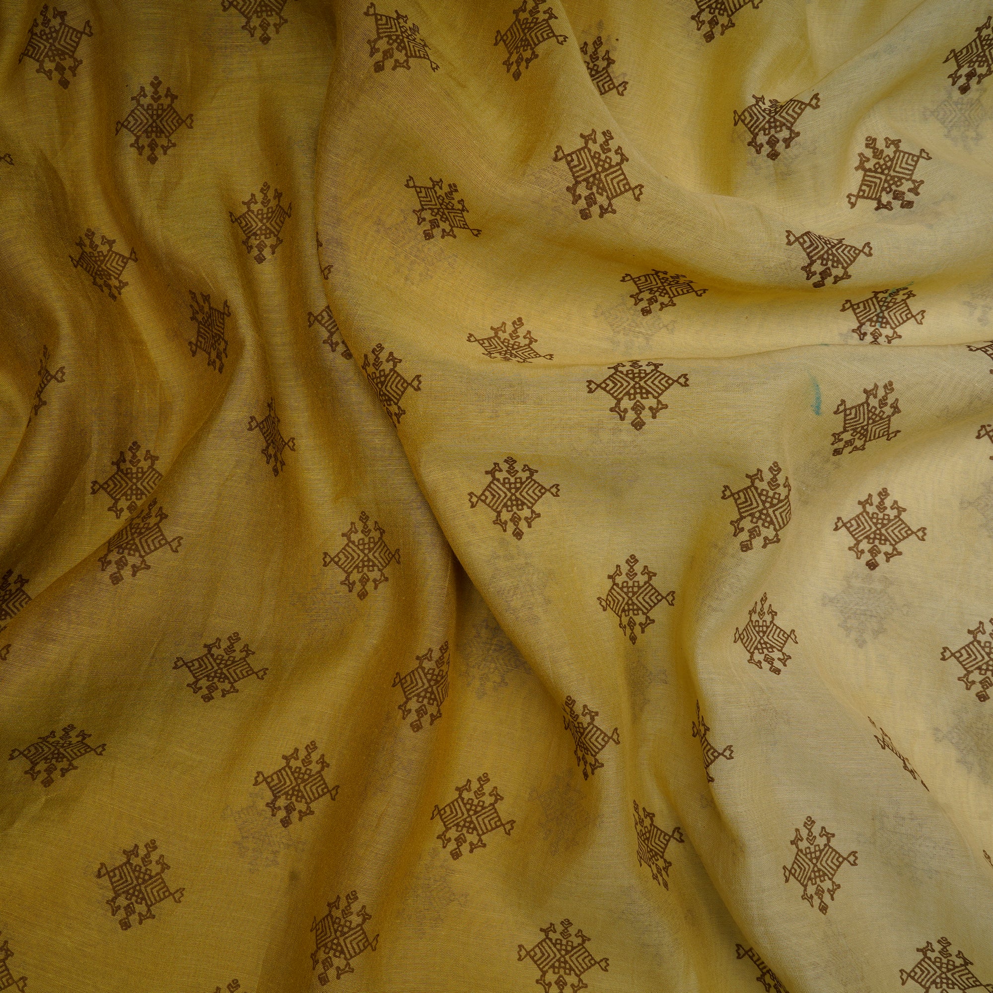 (Pre-Cut 1.40 Mtr) Flaxen Printed Fine Chanderi Fabric