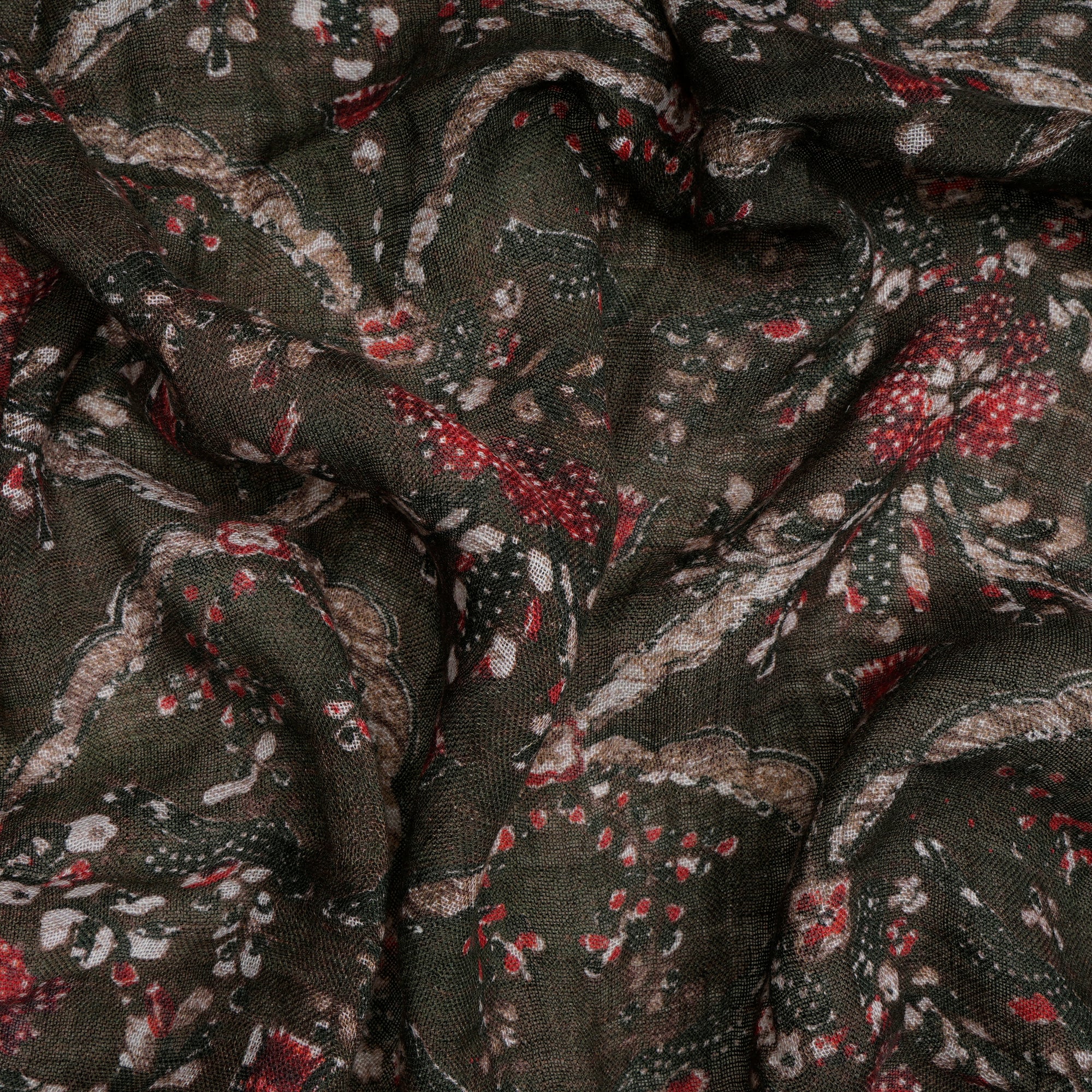 (Pre-Cut 1.00 Mtr)Seaweed Green All Over Pattern Digital Printed Gauge Linen Fabric