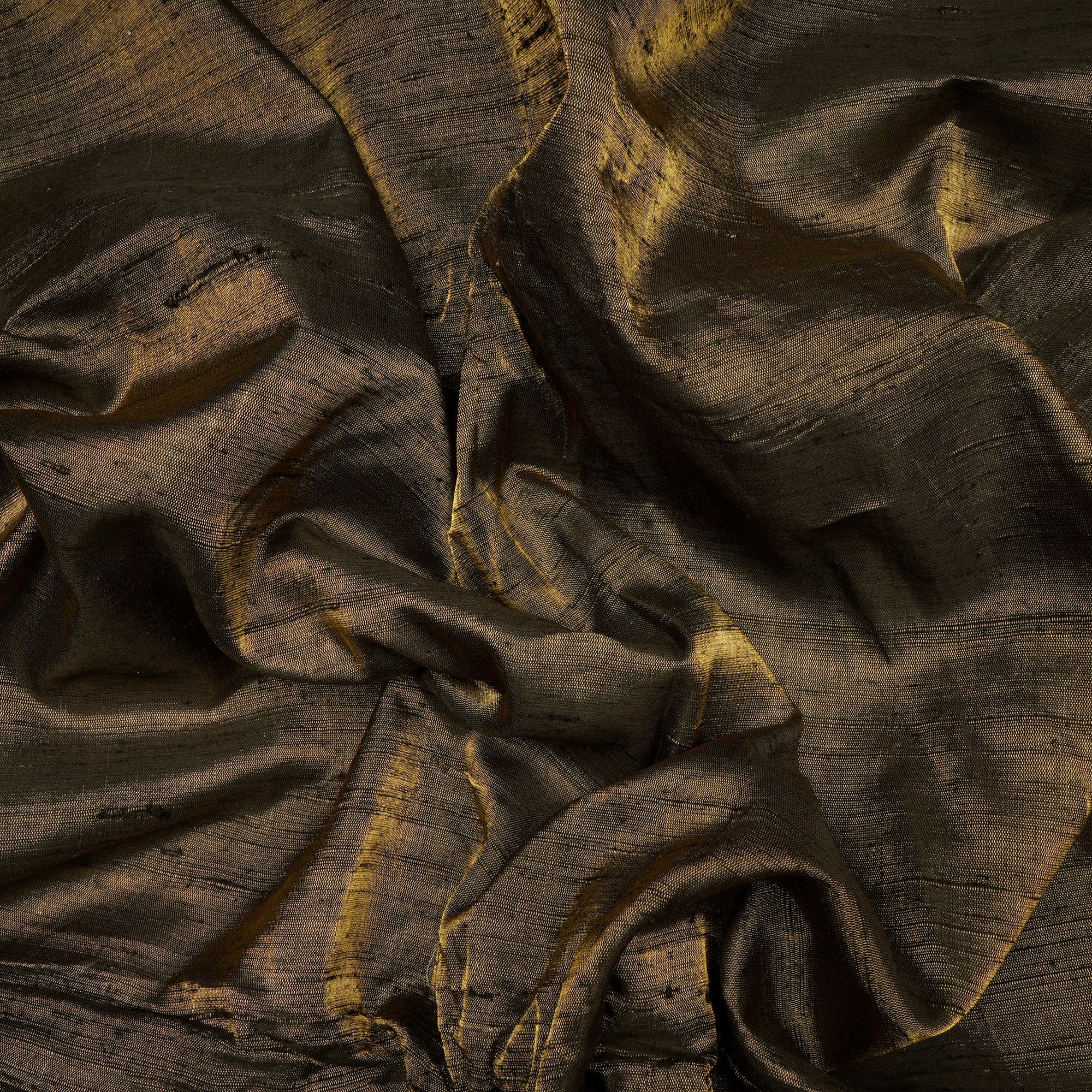 (Pre-Cut 2.00 Mtr)Black-Golden Color Dupion Tissue Silk Fabric