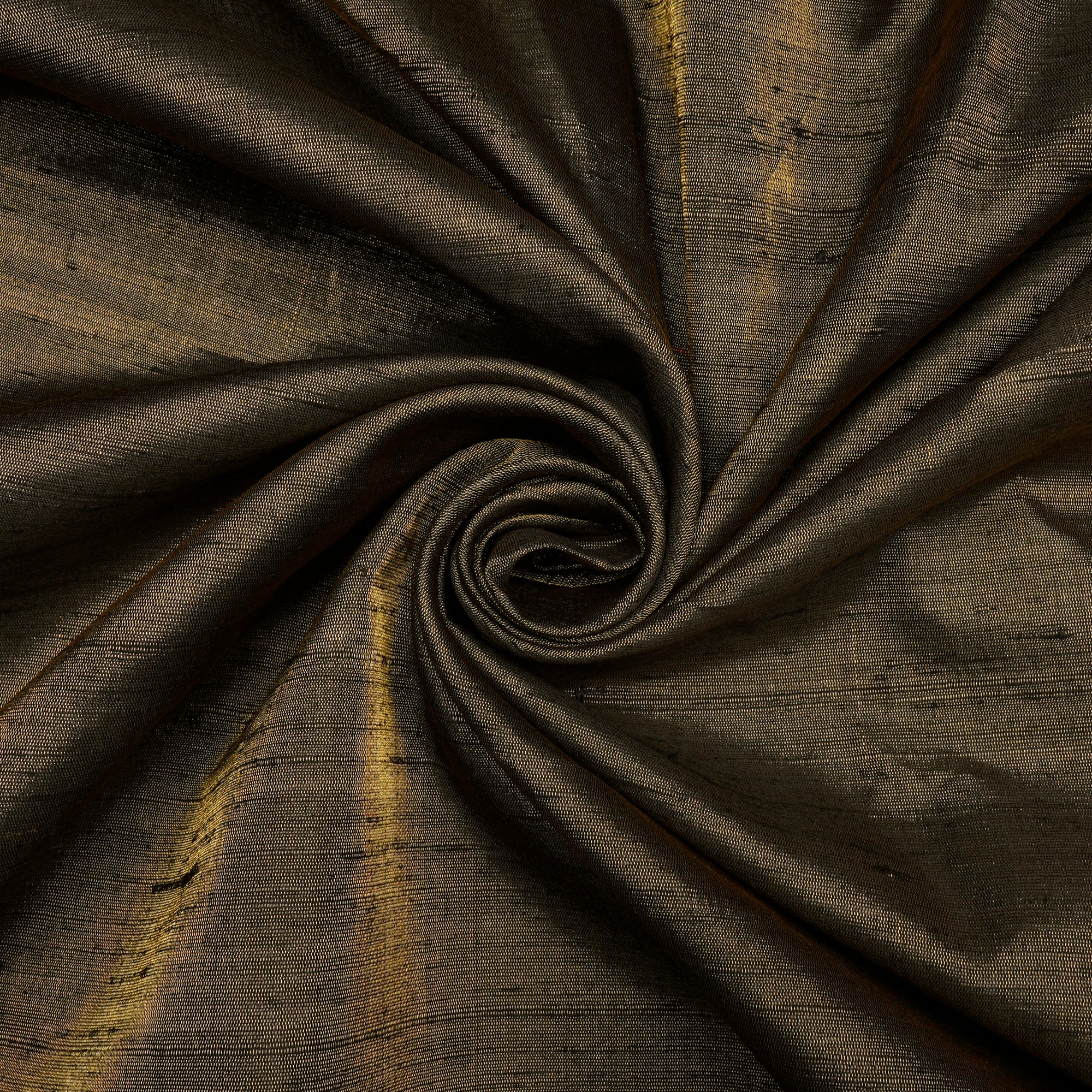(Pre-Cut 2.00 Mtr)Black-Golden Color Dupion Tissue Silk Fabric