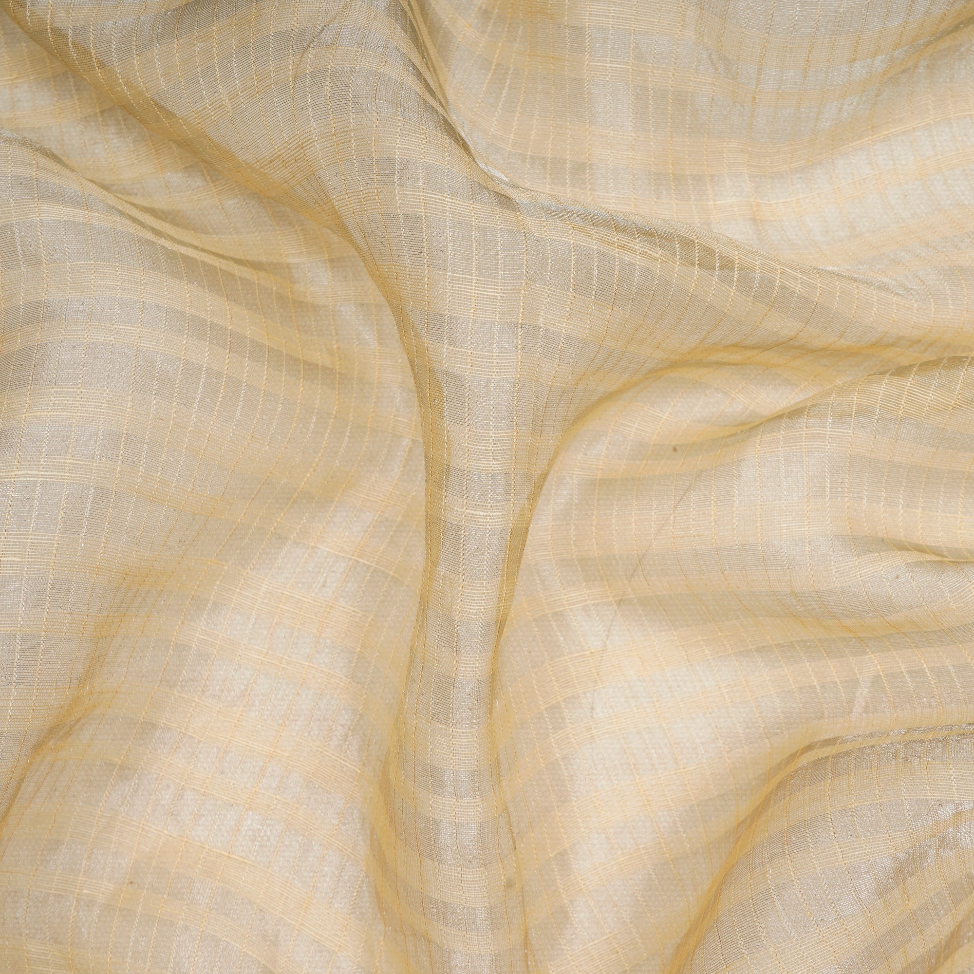 (Pre-Cut 0.50 Mtr)Beige Check Pattern Silk-Cotton Fabric