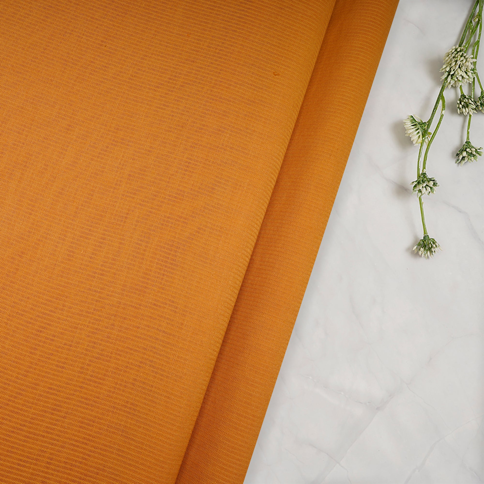 (Pre-Cut 3.20 Mtr)Orange Piece Dyed Fancy Woven Chanderi Fabric
