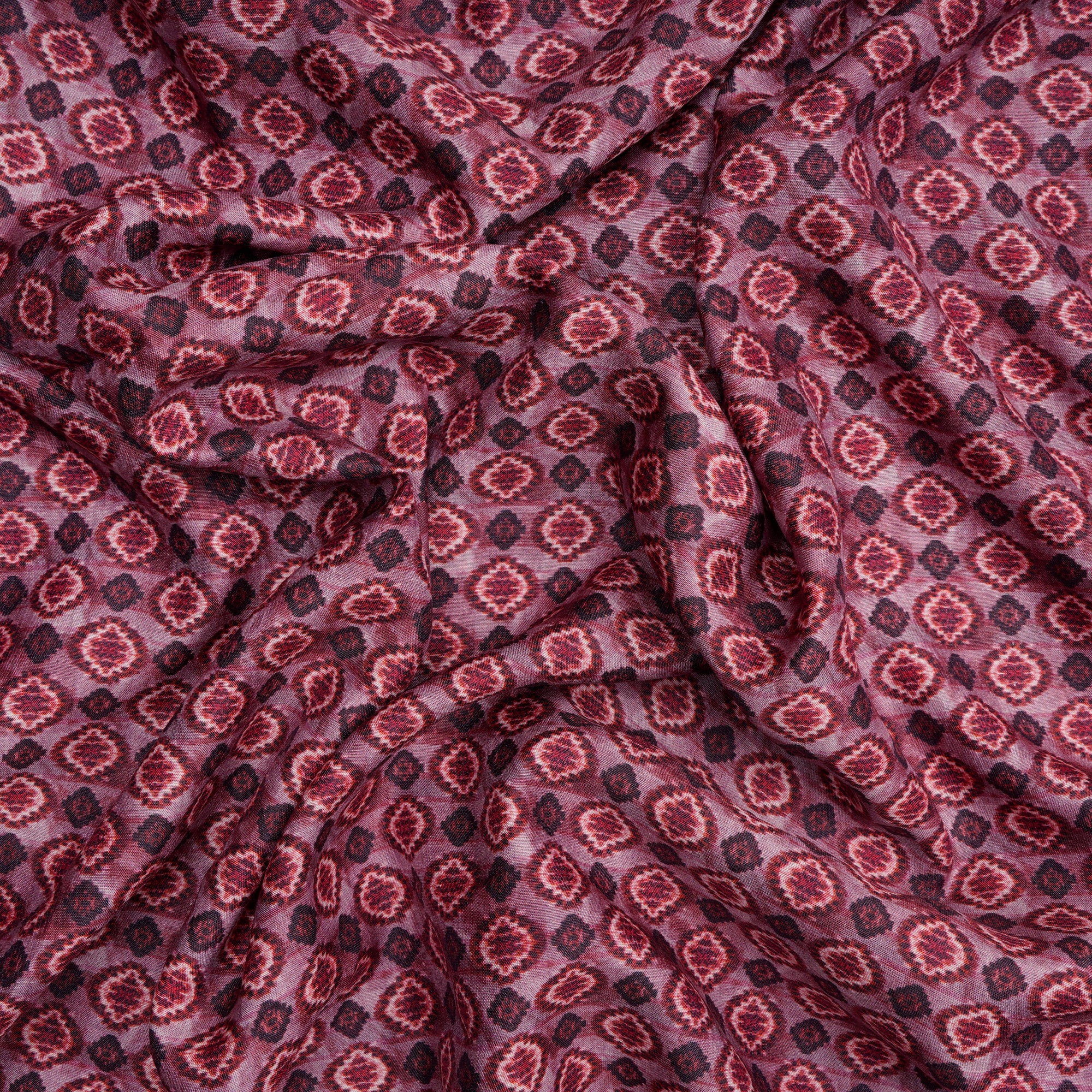 (Pre-Cut 2.00 Mtr)Purple Geometric Pattern Digital Print-Temp Base Fabric