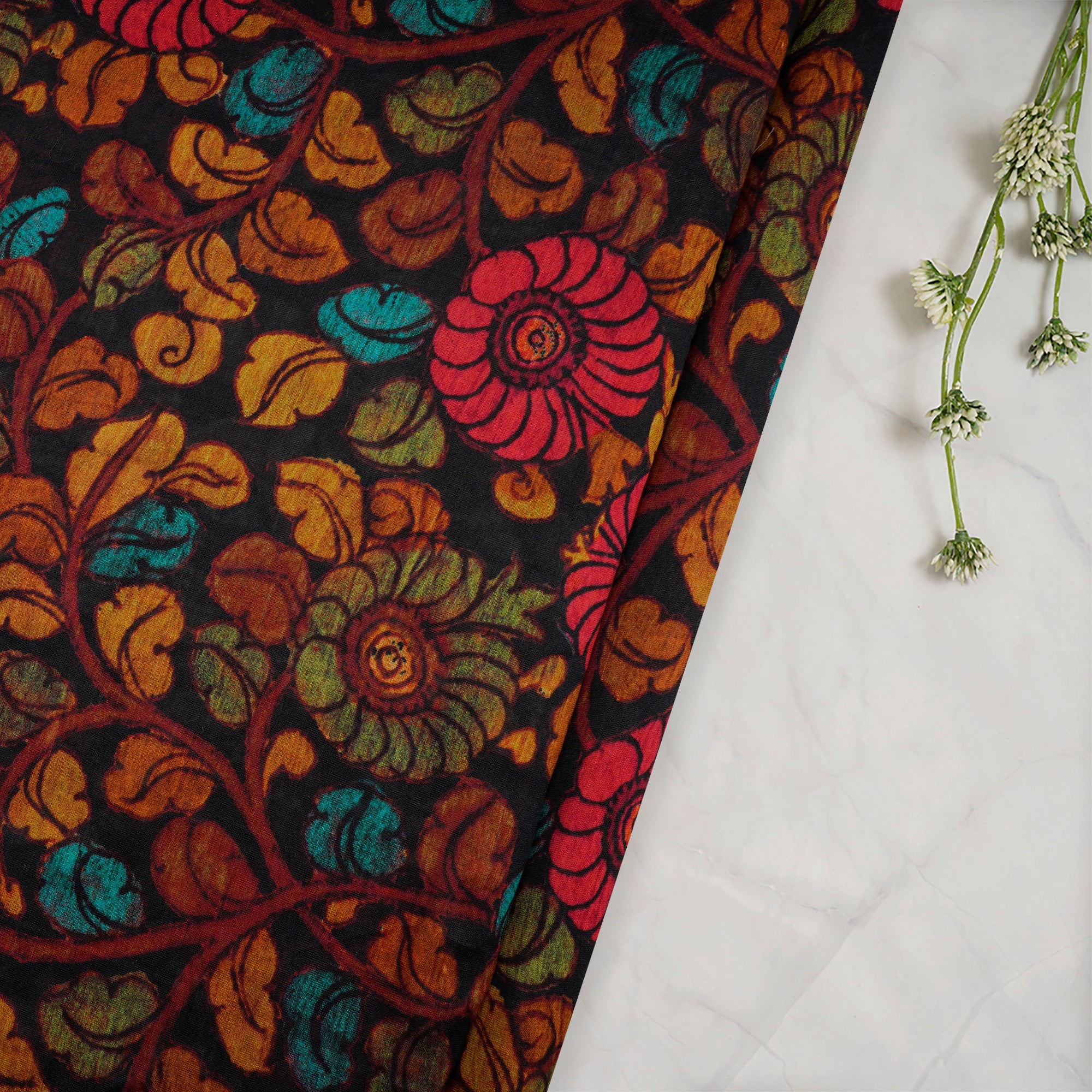 (Pre-Cut 2.00 Mtr)Multi Color Floral Pattern Digital Printed Pure Chanderi Fabric