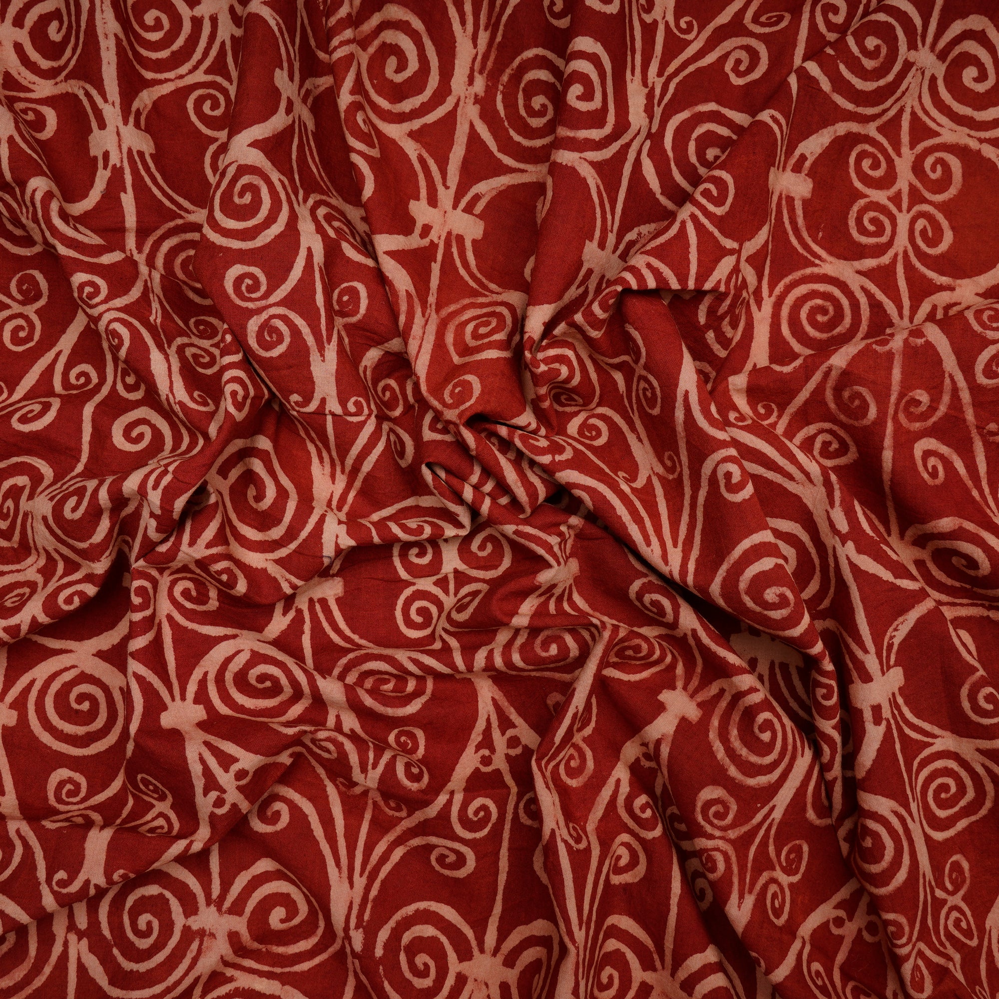 (Pre-Cut 1.05 Mtr)Red All Over Pattern Handcrafted Cotton Fabric