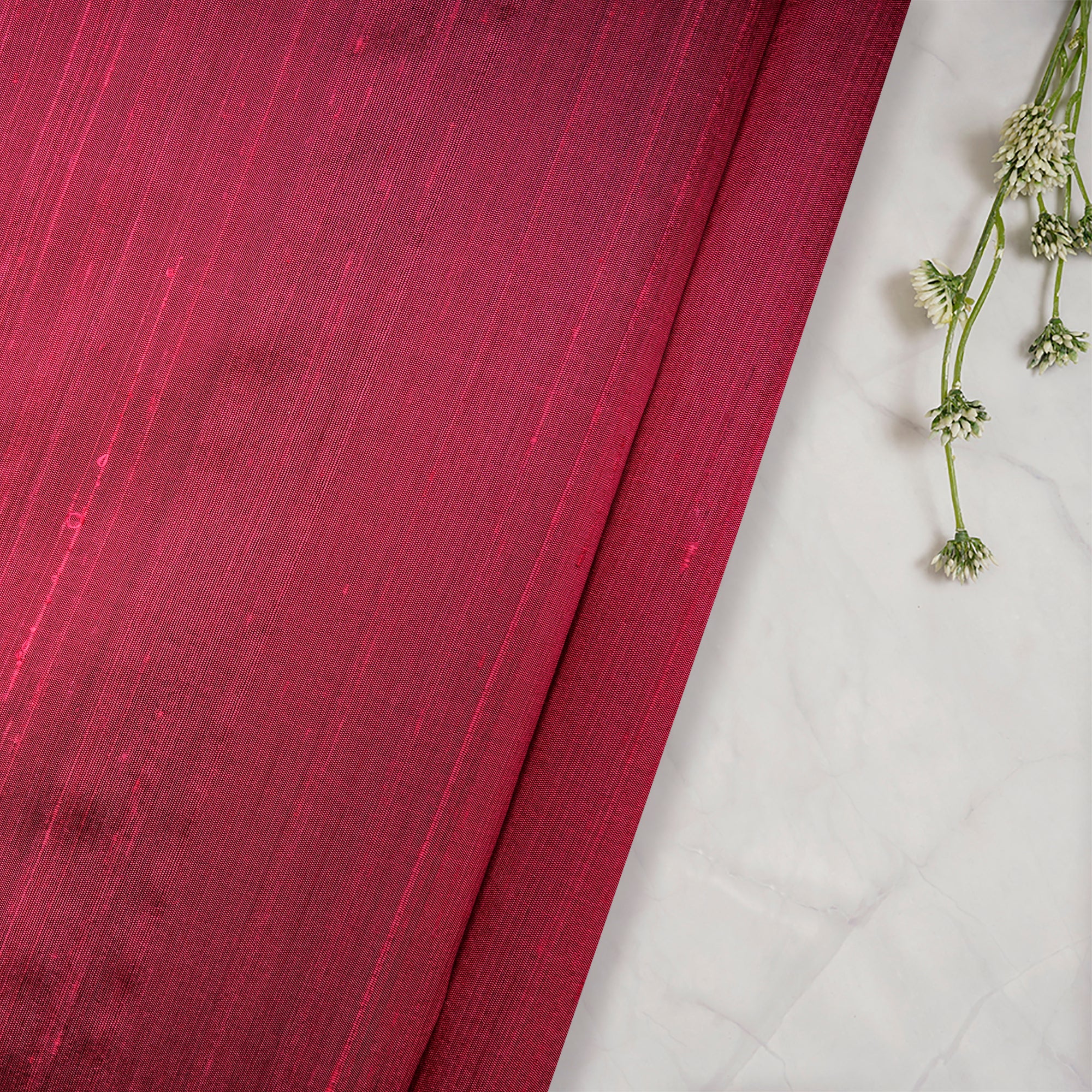 (Pre-Cut 2.00 Mtr)Maroon Color Blended Dupion Silk Fabric