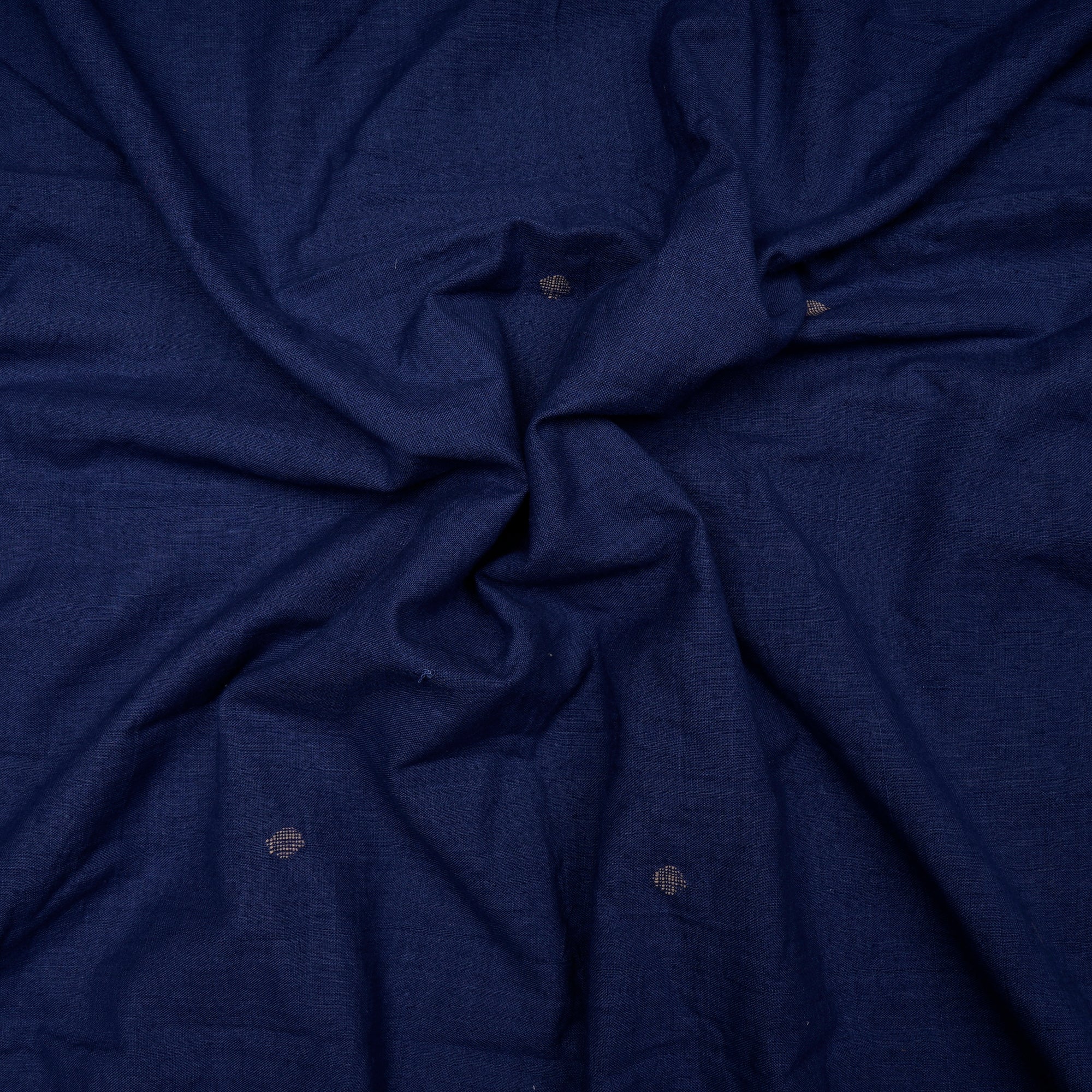 (Pre-Cut 1.35 Mtr)Navy Blue Handloom Jamdani Pure Cotton Fabric