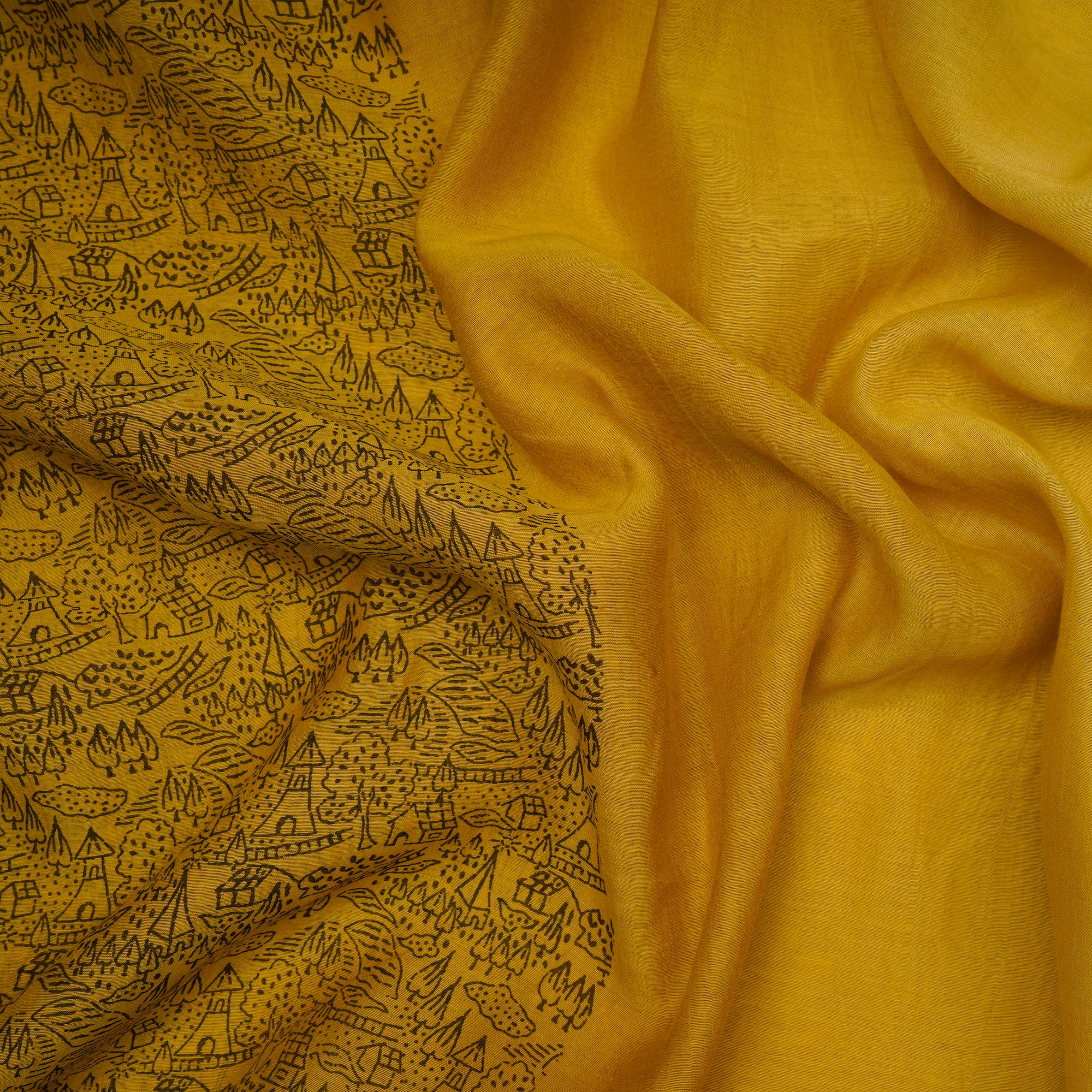 (Pre-Cut 1.50 Mtr)Mustard Color Printed Fine Chanderi Fabric