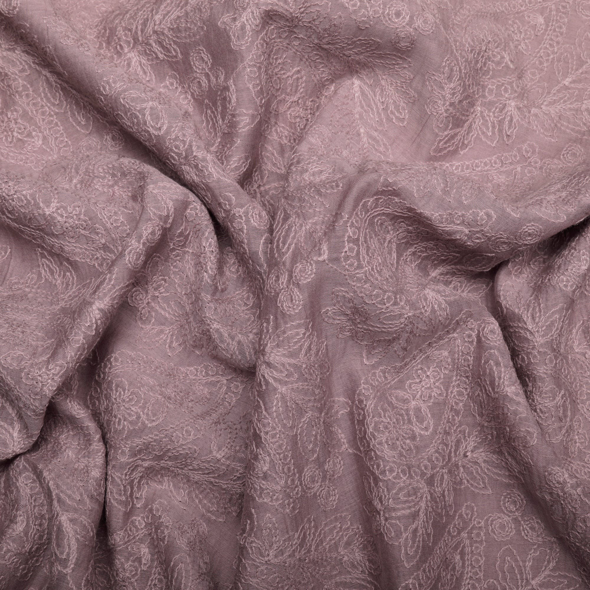 (Pre-Cut 2.25 Mtr)Lavender Paisely Pattern Embroidered Fine Chanderi Fabric