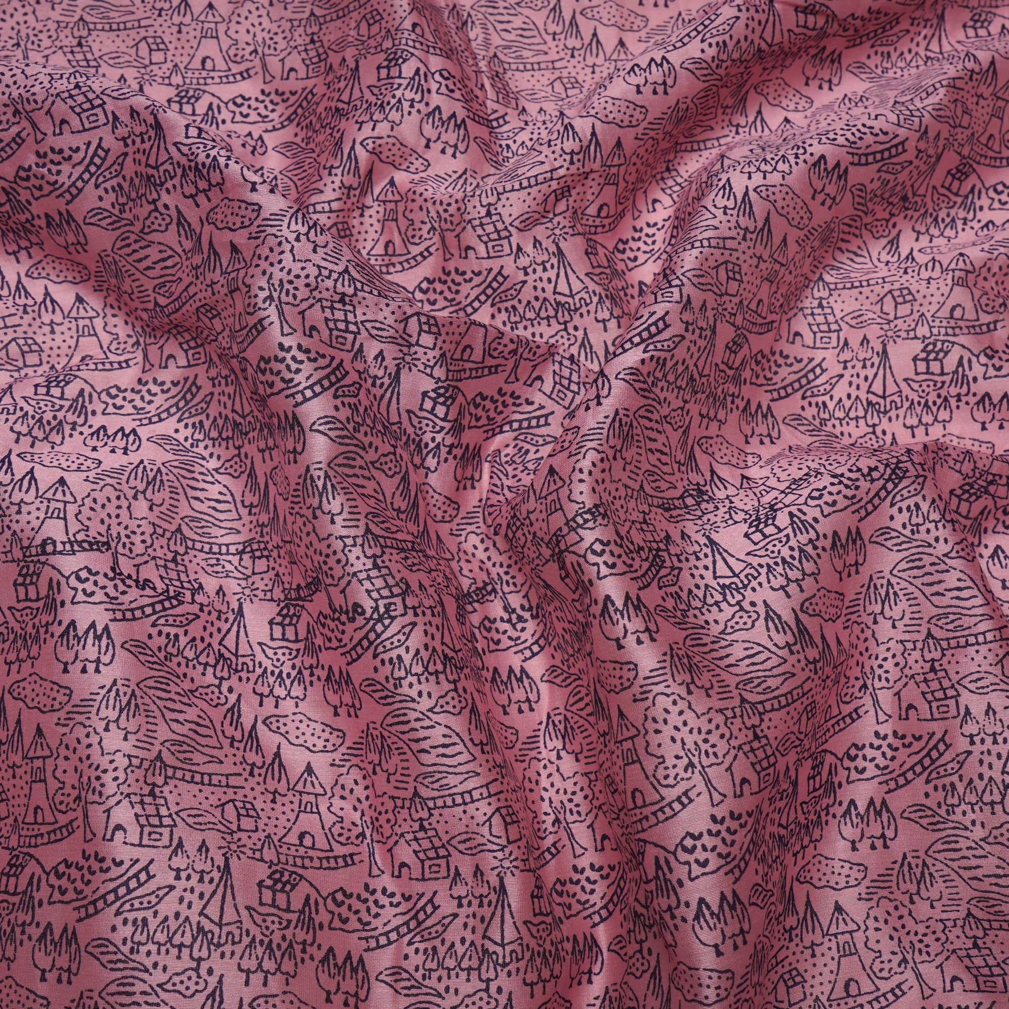 (Pre-Cut 0.70 Mtr)Light Pink-Black All Over Pattern Digital Print Fine Chanderi Fabric