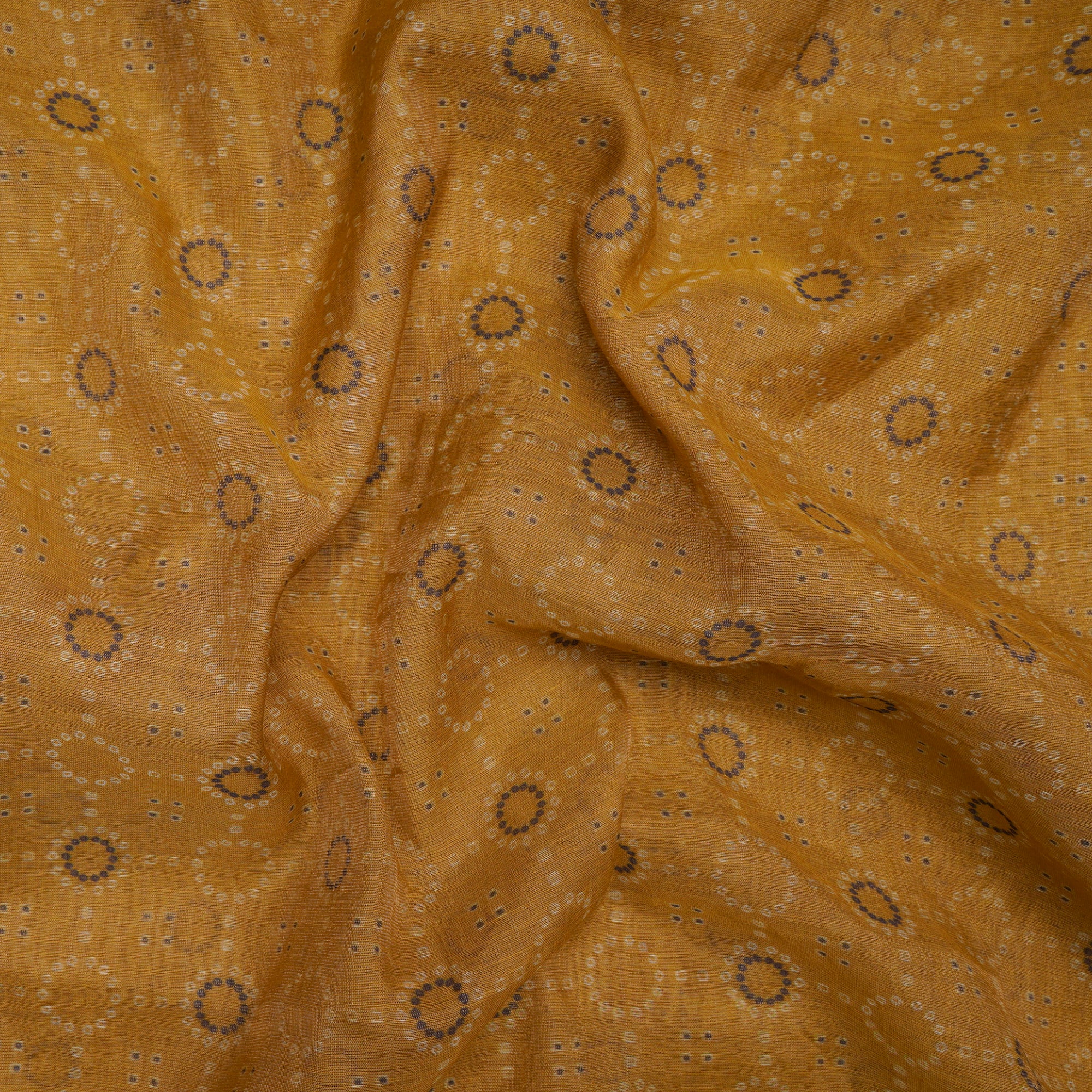 (Pre-Cut 1.40 Mtr)Mustard All Over Pattern Digital Printed Tissue Chanderi Fabric