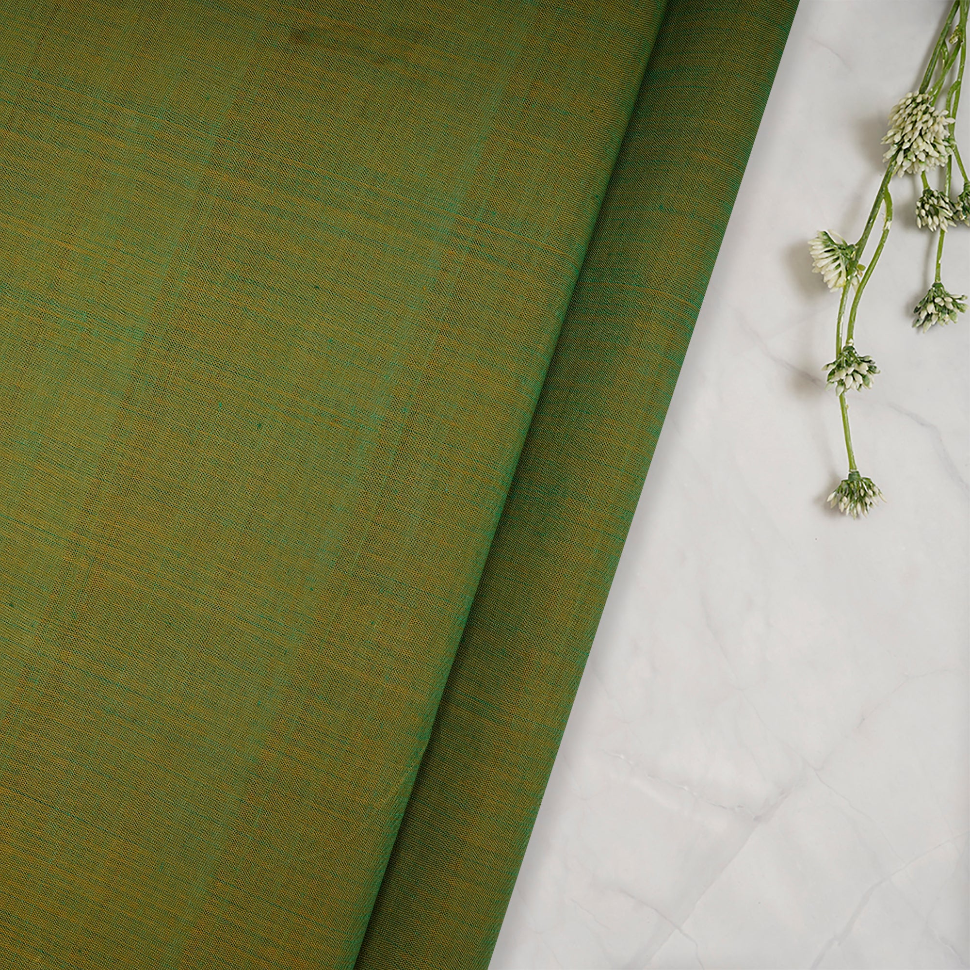 (Pre-Cut 1.45 Mtr)Green Mangalgiri Cotton Fabric
