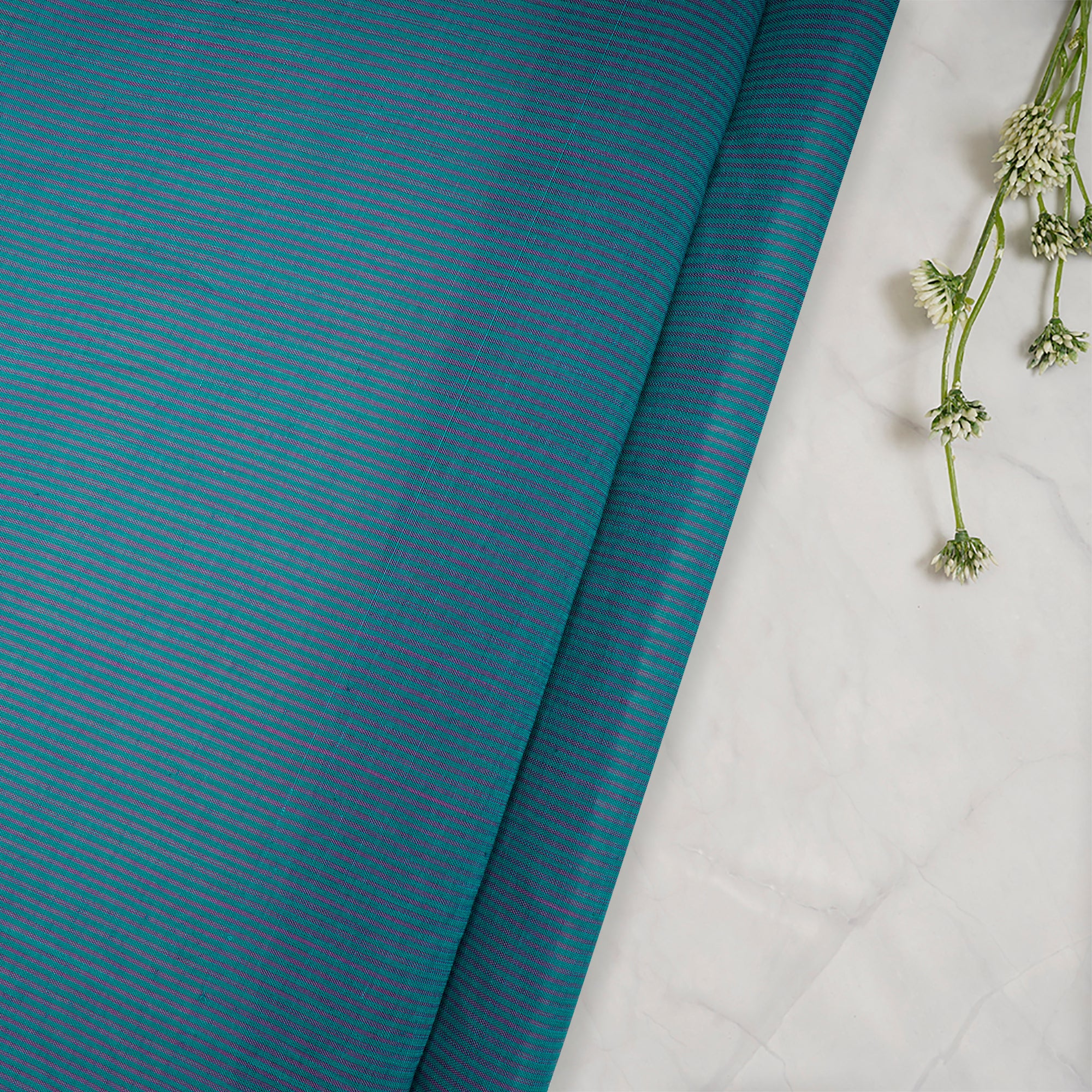 (Pre-Cut 1.00 Mtr)Green Stripe Pattern Mangalgiri Cotton Fabric