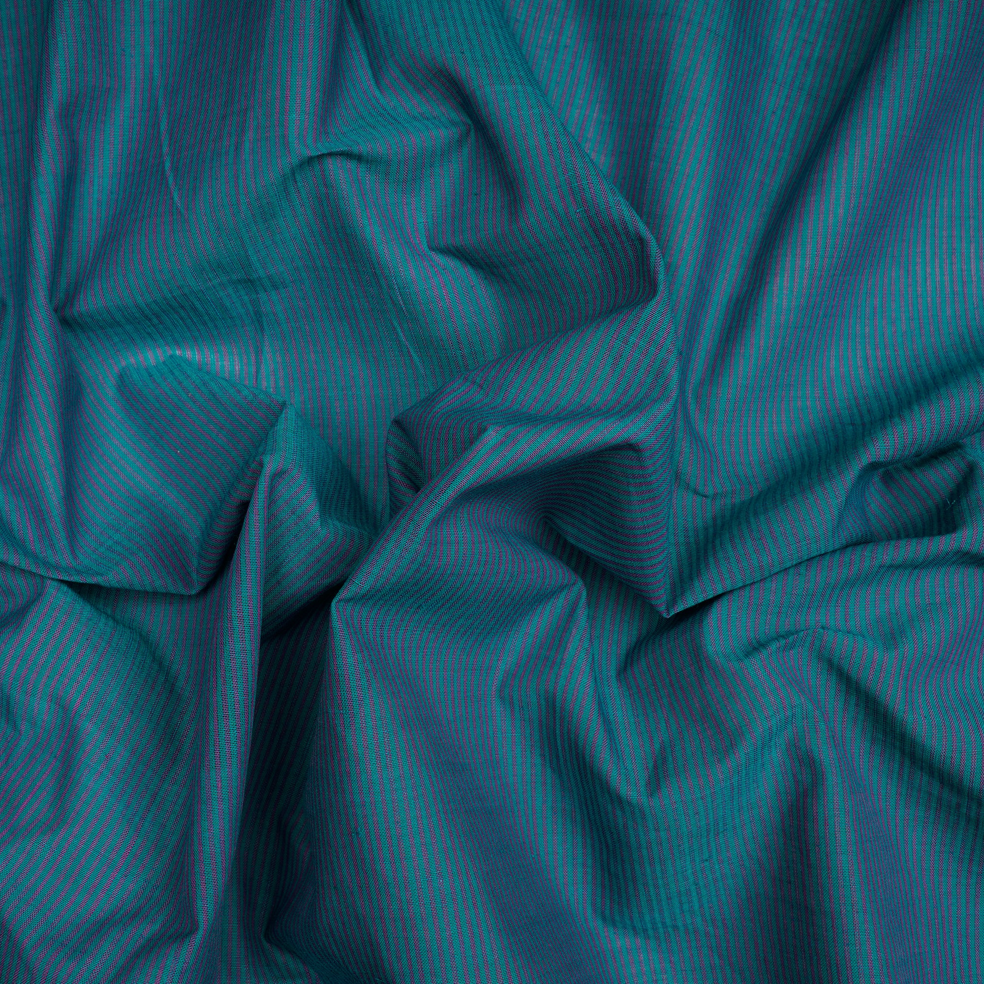 (Pre-Cut 1.00 Mtr)Green Stripe Pattern Mangalgiri Cotton Fabric