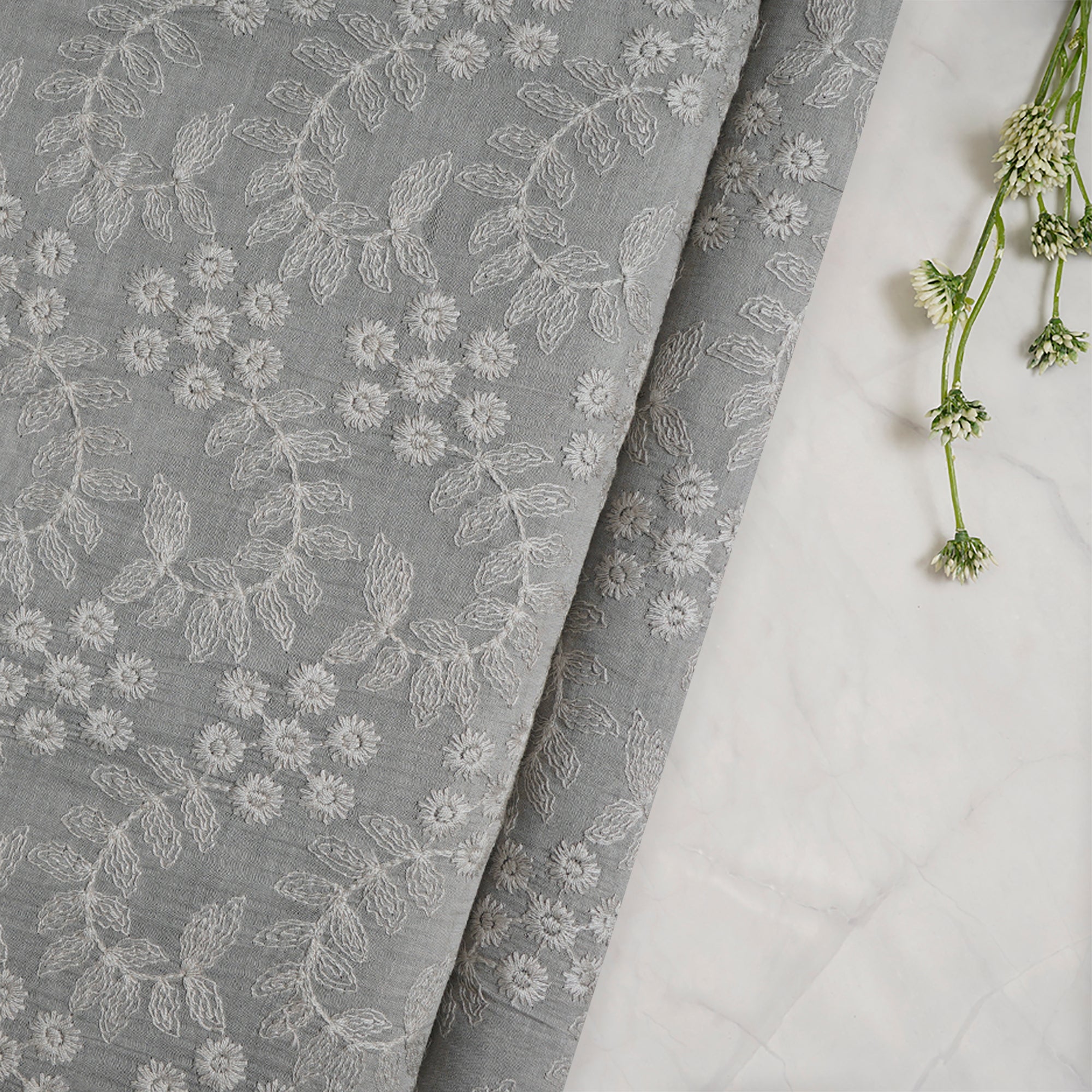 (Pre-Cut 3.30Mtr)Beige Color Embroidered Pure Chanderi Fabric