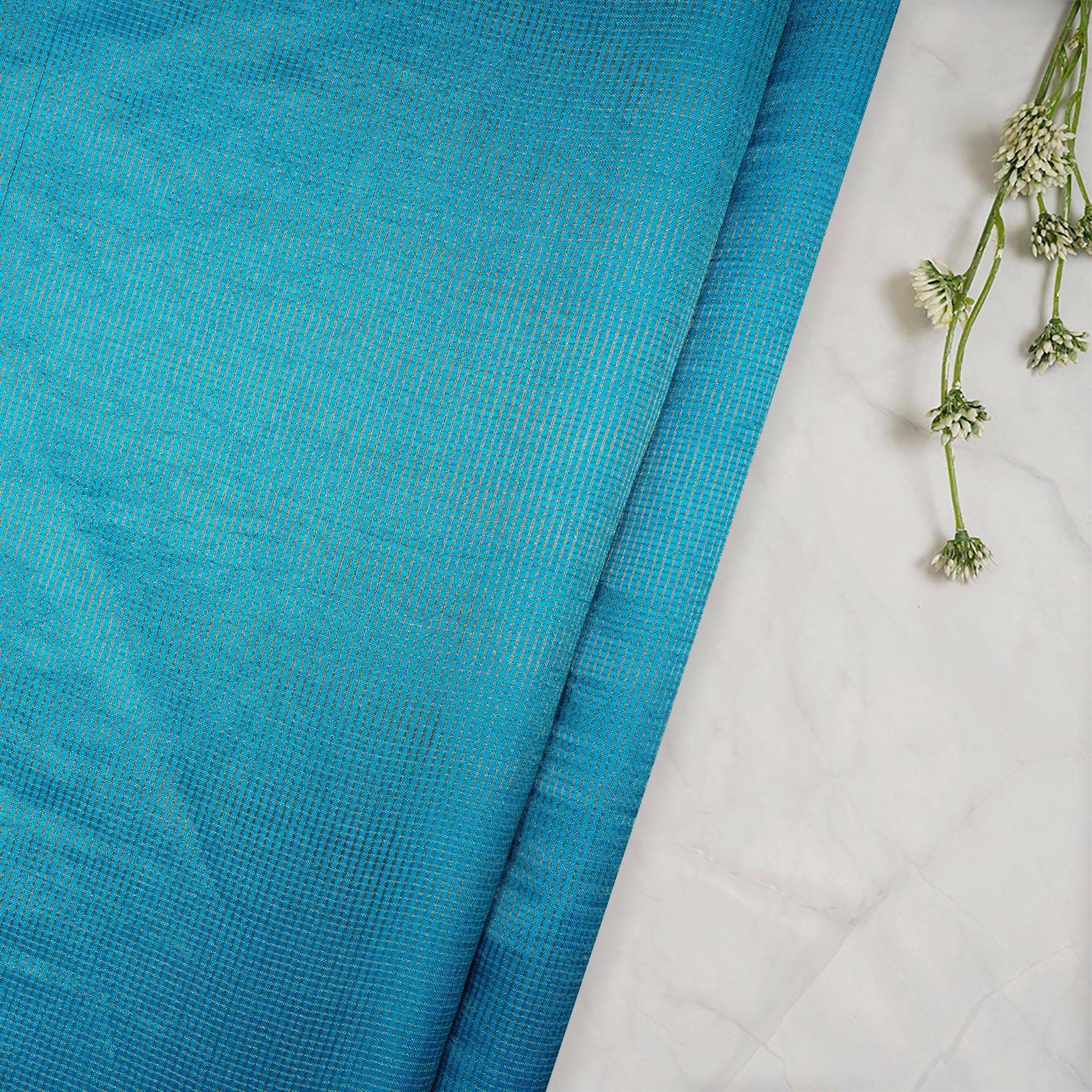 (Pre-Cut 1.95 Mtr)Blue Kora Dupion Silk Fabric