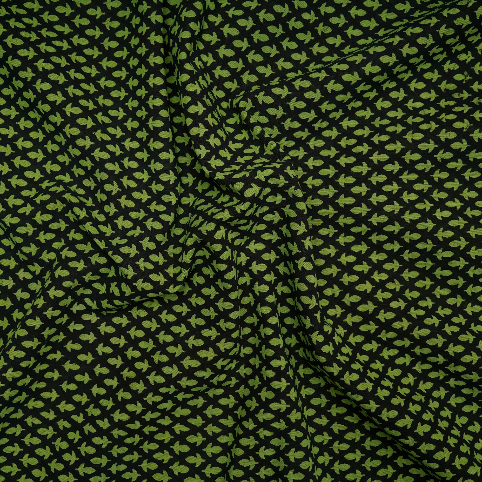 (Pre-Cut 1.70 Mtr)Lawn Green-Black Color Printed High Twisted Voile Cotton Fabric