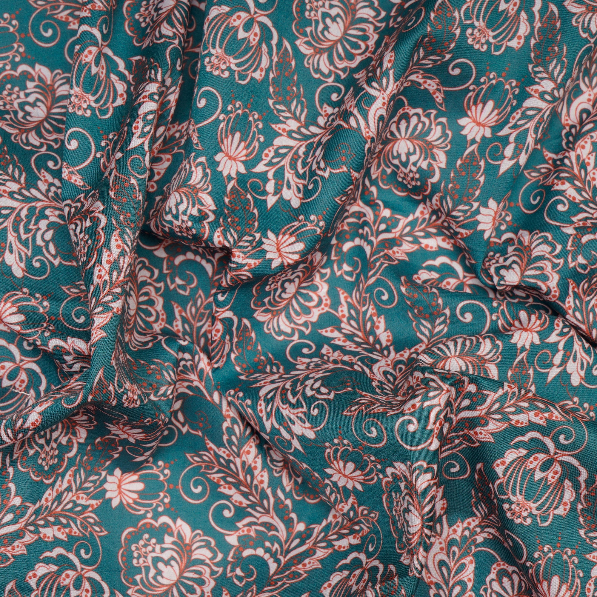 (Pre Cut 0.90 Mtr )Tele Green Digital Printed Cotton Tana Lawn Fabric