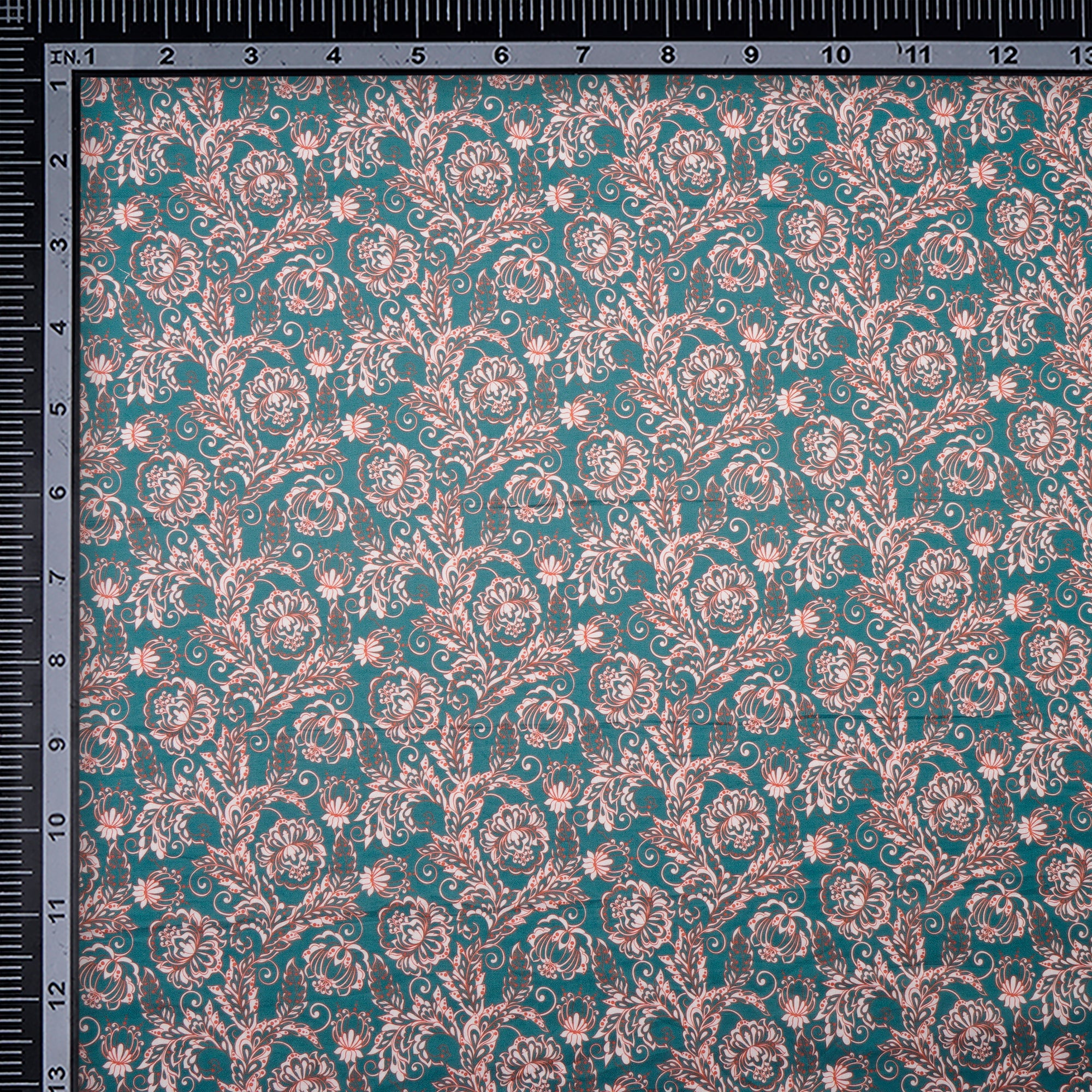 (Pre Cut 0.90 Mtr )Tele Green Digital Printed Cotton Tana Lawn Fabric