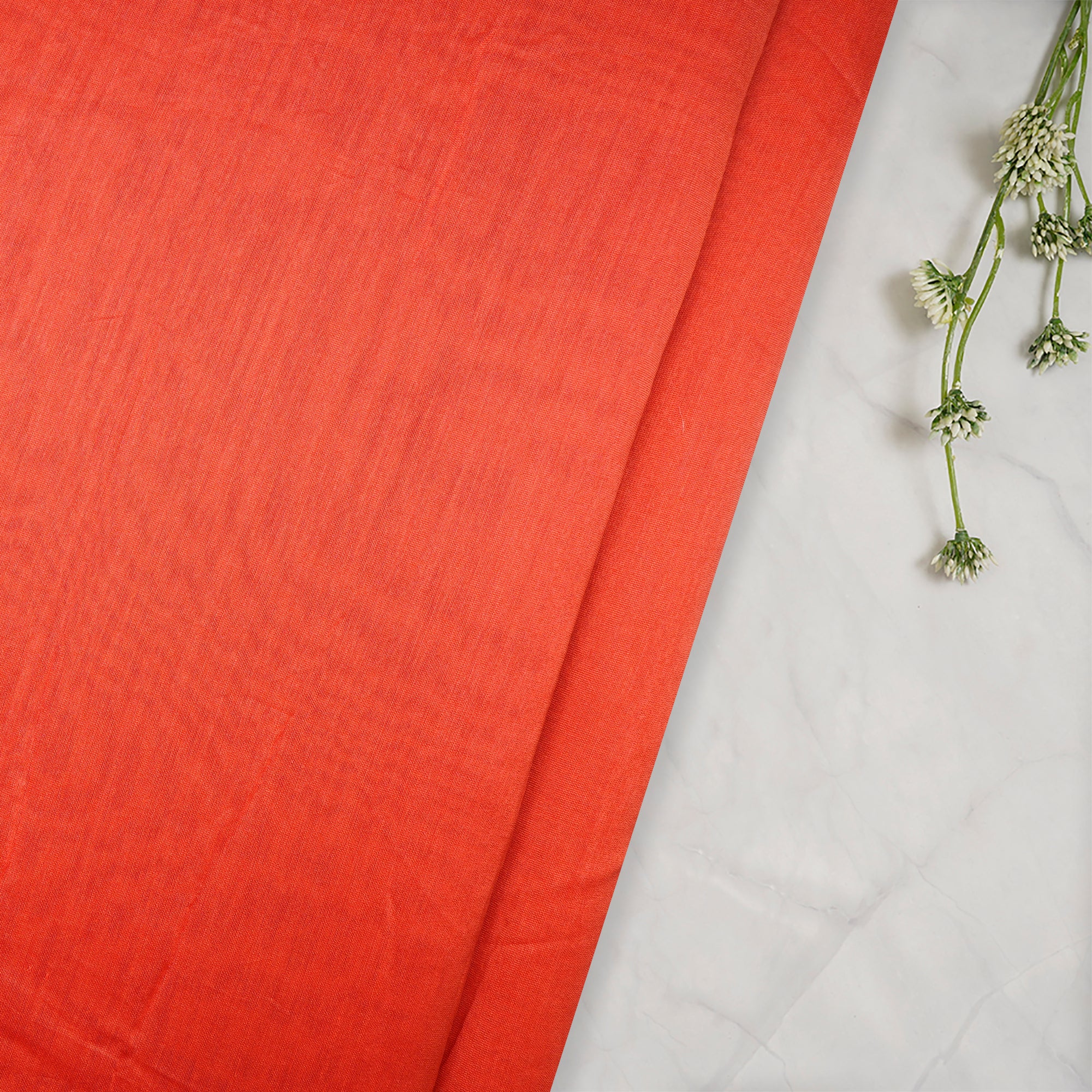 (Pre-Cut 4.15 Mtr)Georgia Orange Piece Dyed Pure Chanderi Fabric