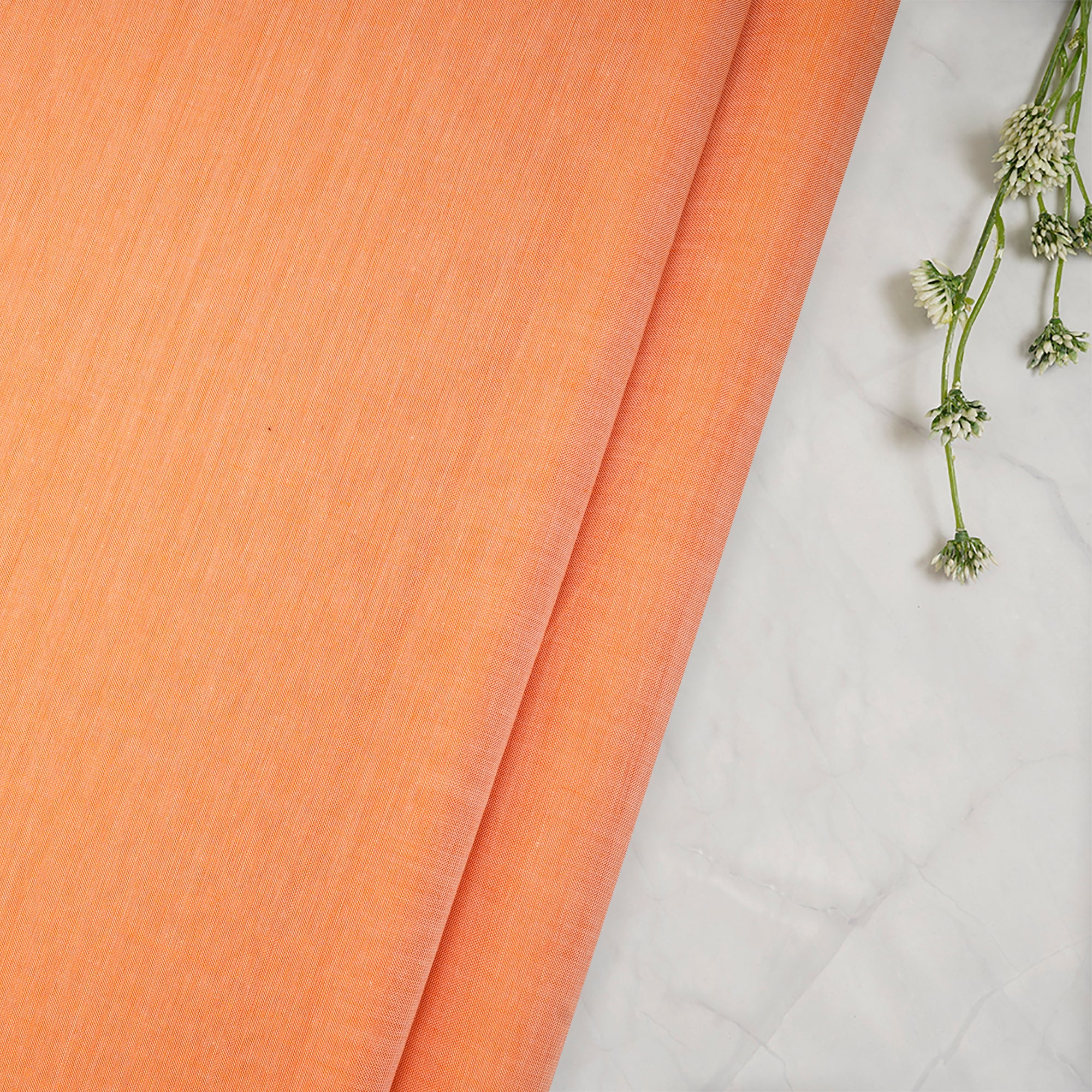 (Pre-Cut 1.90 Mtr)Orange PlainYarn Dyed Pure Cotton Fabric
