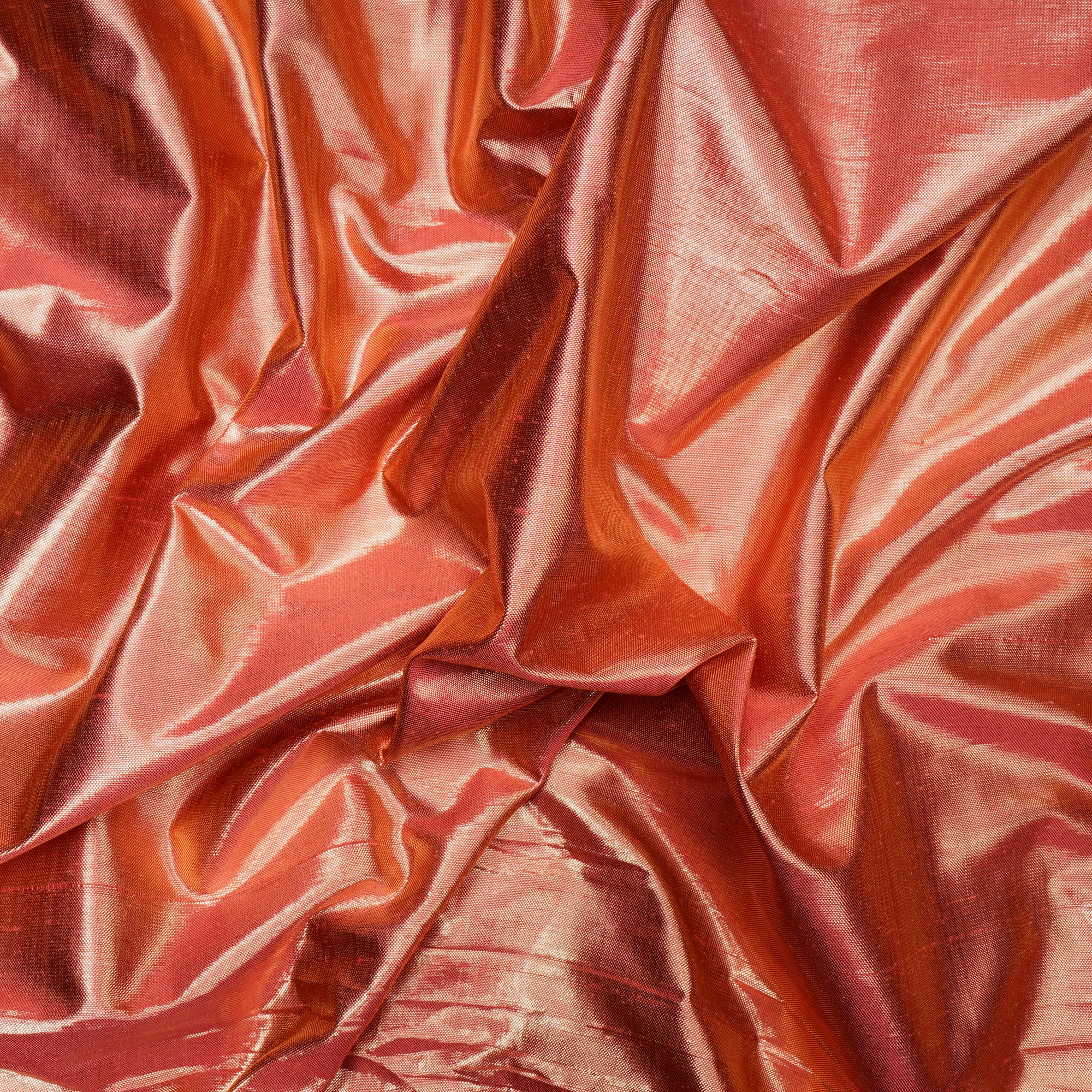 (Pre-Cut 1.00 Mtr)Peach-Golden Metallic Dupion Silk Fabric