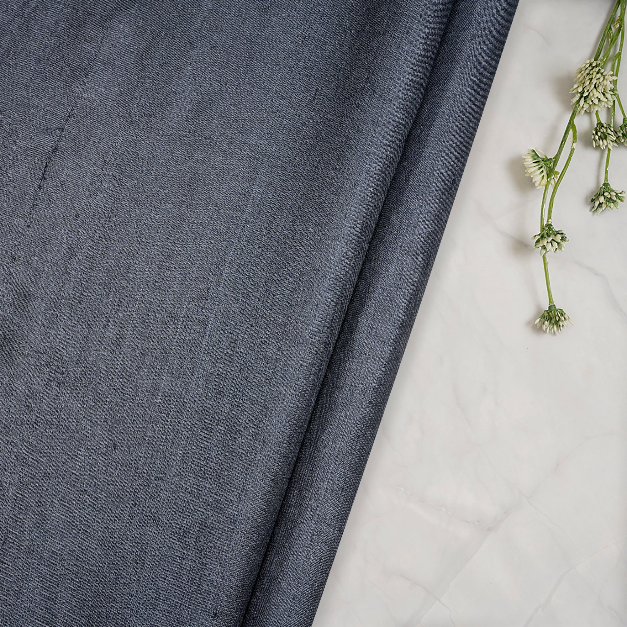 (Pre-Cut 1.00 Mtr)Grey Piece Dyed Handwoven Tussar Silk Fabric