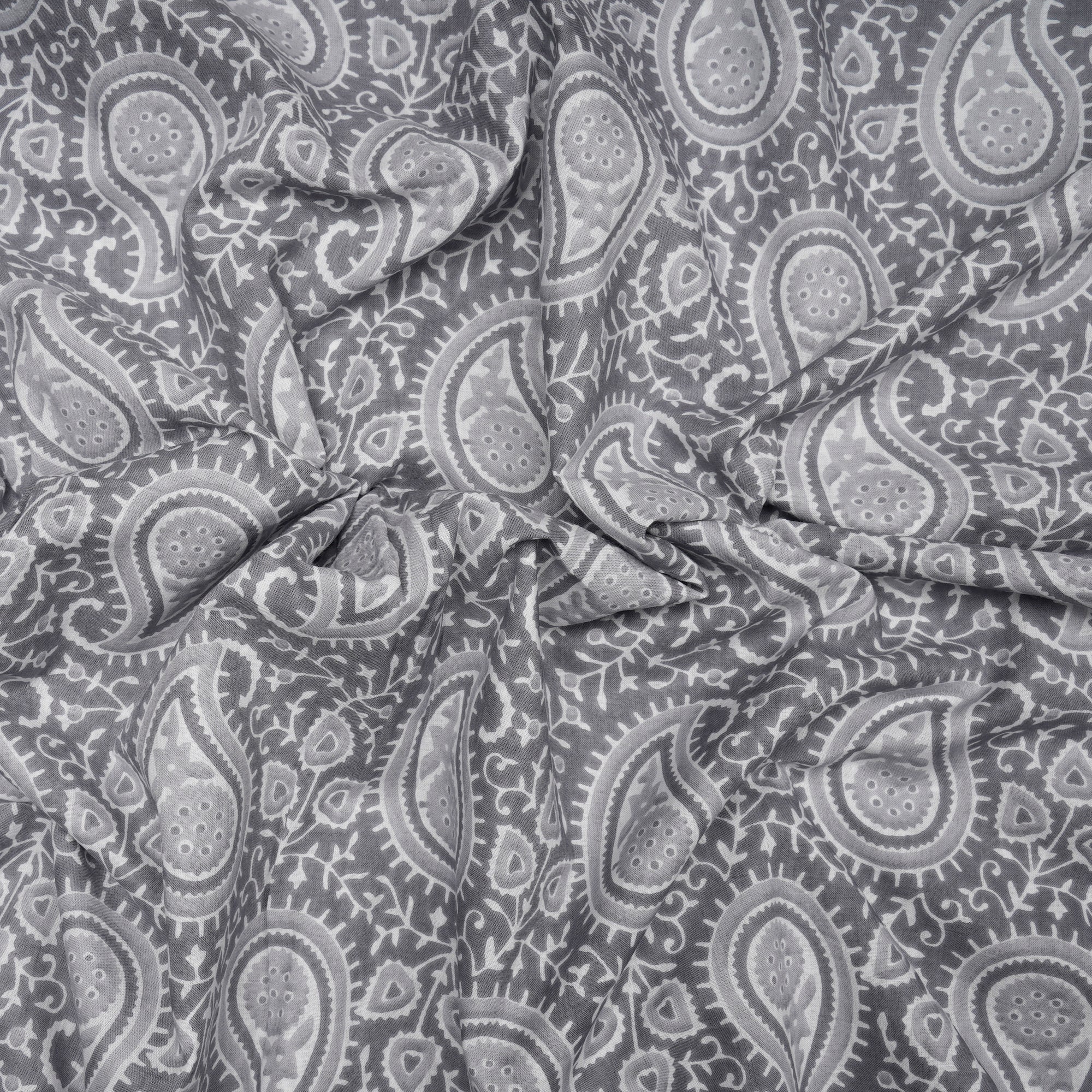 (Pre-Cut 4.85 Mtr)Grey All Over Pattern Hand Block Print Cotton Fabric