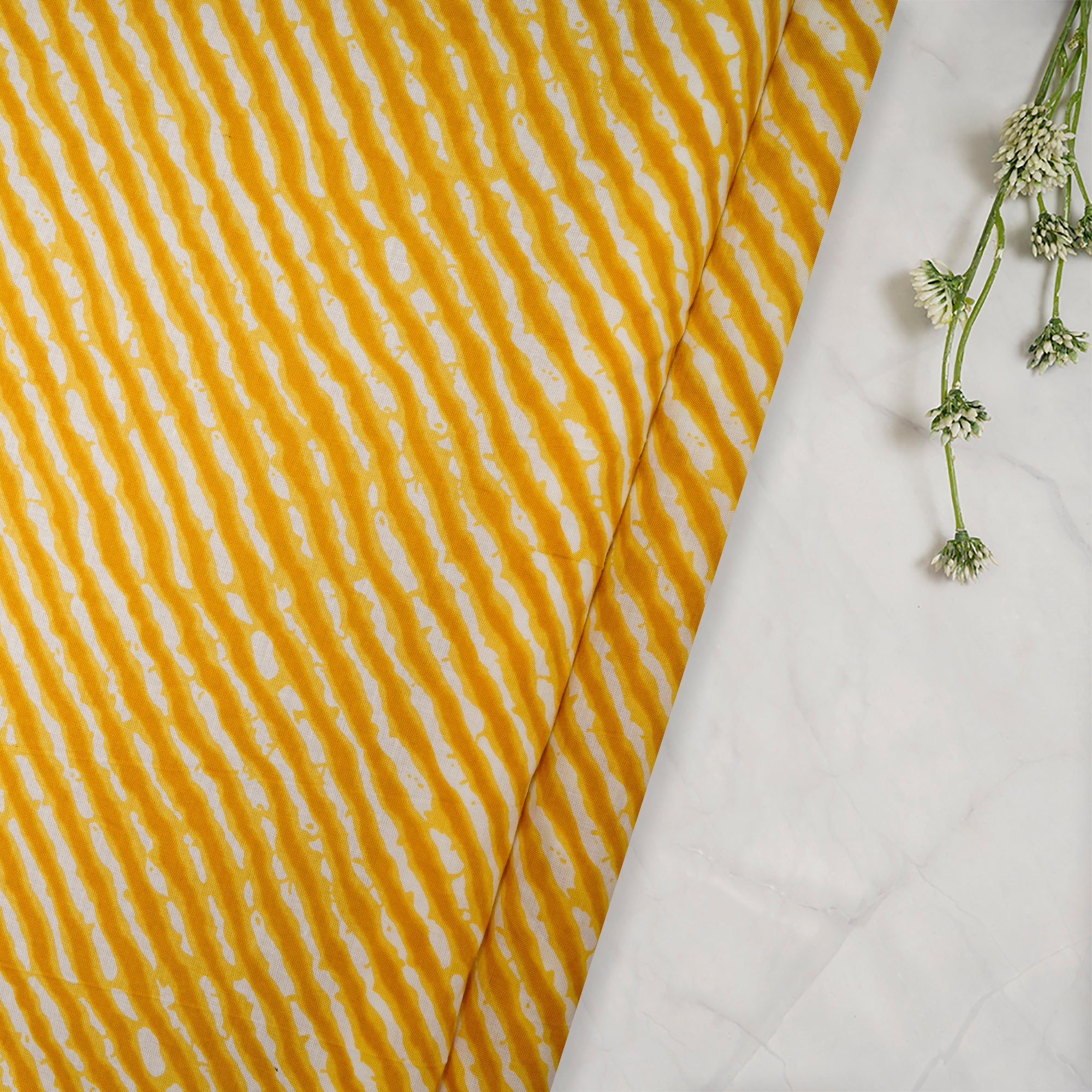 (Pre-Cut 0.50 Mtr)Yellow Color Hand Block Printed Cotton Fabric