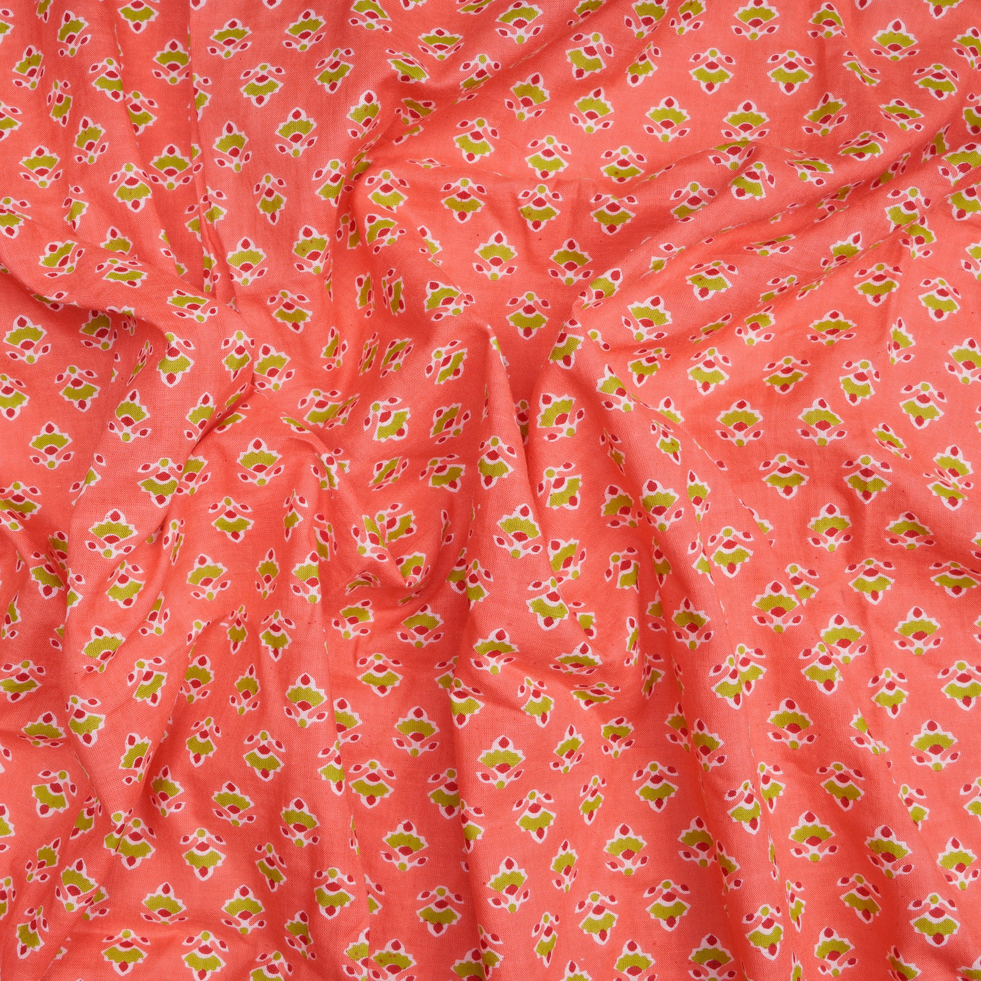 (Pre-Cut 0.65 Mtr)Persimmon Hand Block Printed Cotton Fabric