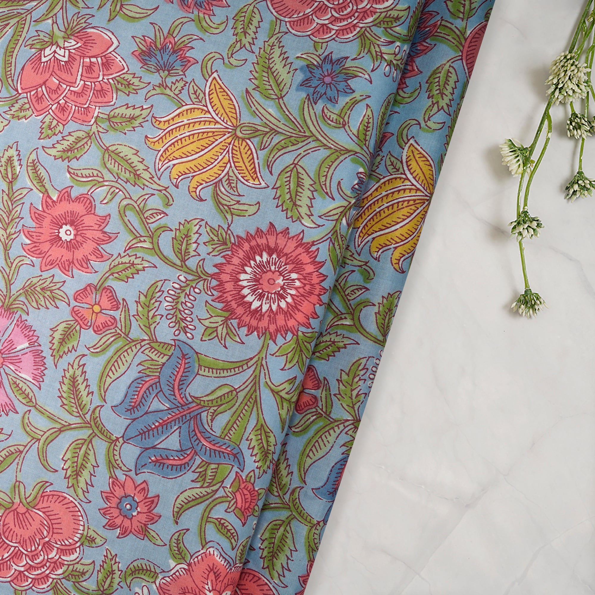 (Pre-Cut 0.65 Mtr)Multi Color Hand Block Printed Cotton Fabric