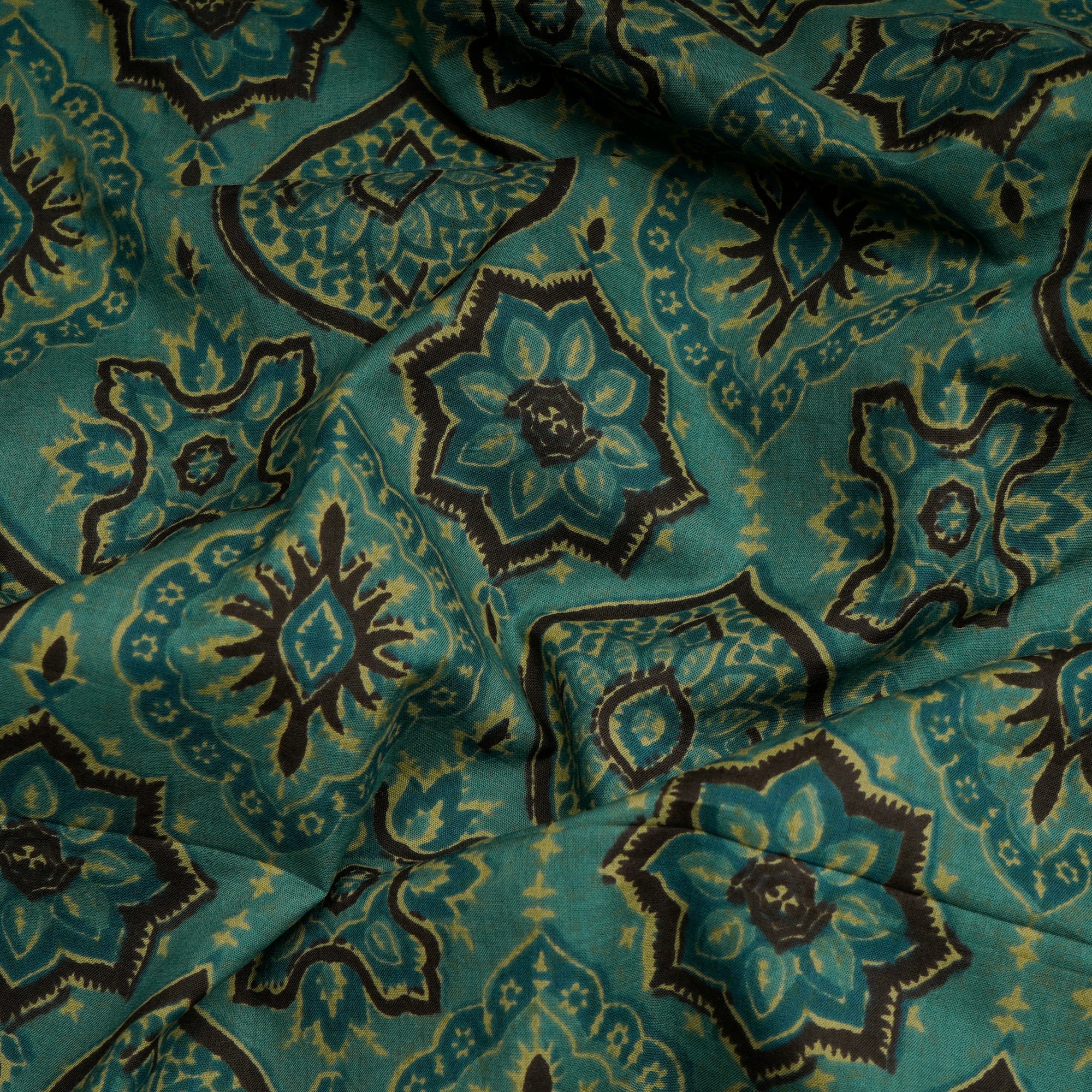 (Pre-Cut 1.60 Mtr)Green Hand Block Printed Cotton Fabric