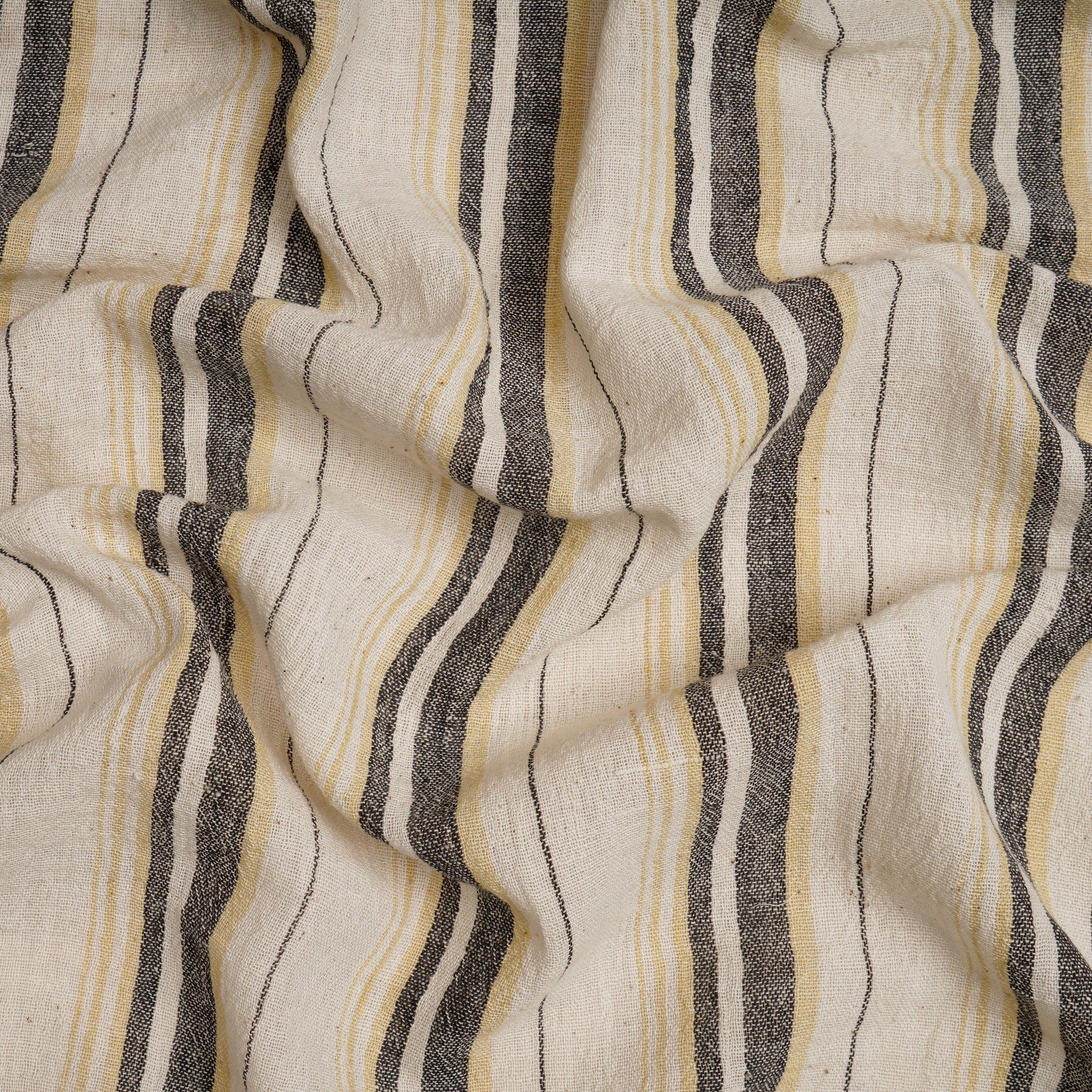 (Pre-Cut 1.10 Mtr)Off White-Black Stripe Pattern Handwoven Handspun Kala Cotton Fabric