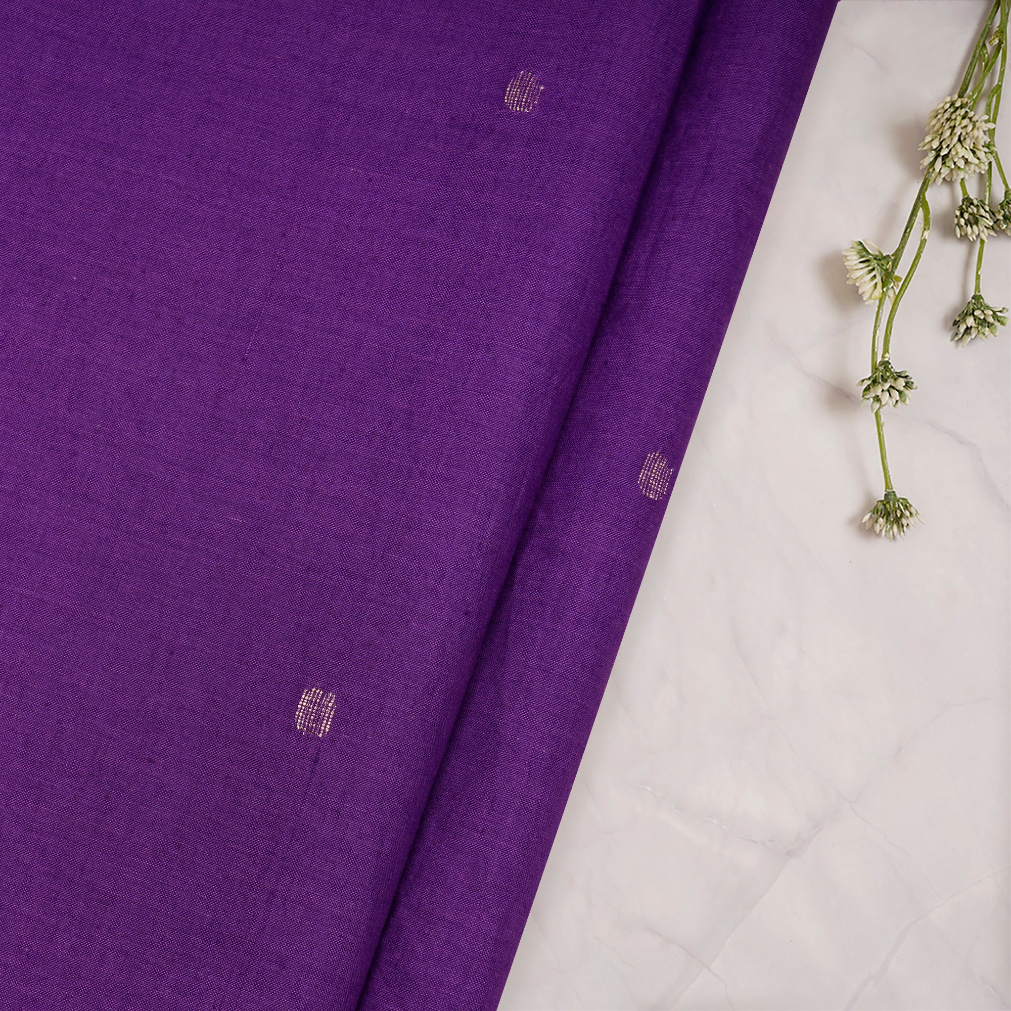 (Pre-Cut 2.00 Mtr)Purple Handwoven Jamdani Cotton Fabric