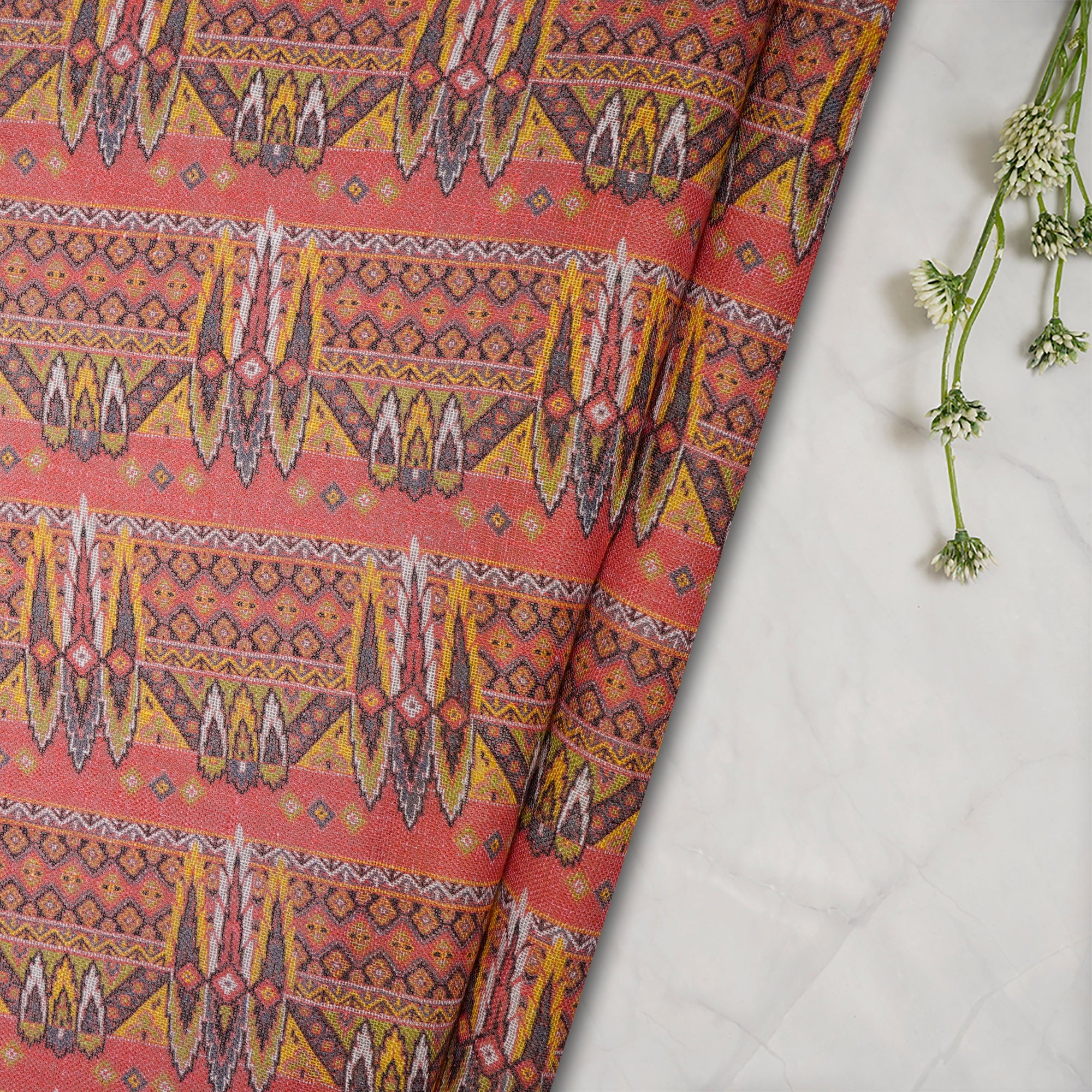 (Pre-Cut 1.00 Mtr) Multi Digital Printed Gauze Linen Fabric