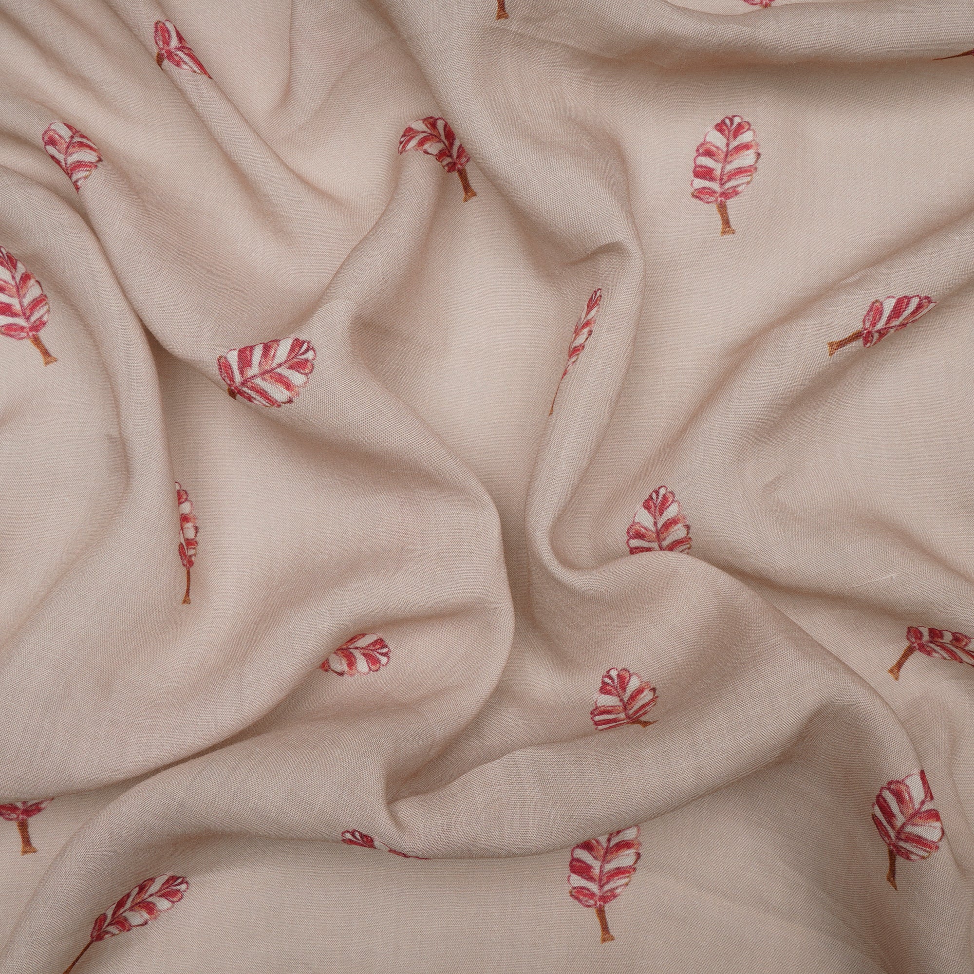(Pre-Cut 0.70 Mtr)Beige Color Digital Printed Ramie Tencel Fabric