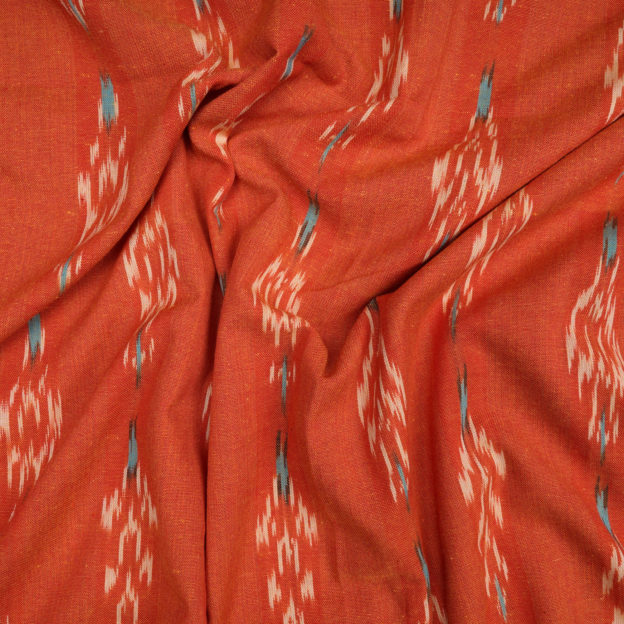 (Pre-Cut 2.10 Mtr) Orange Washed Woven Ikat Cotton Fabric