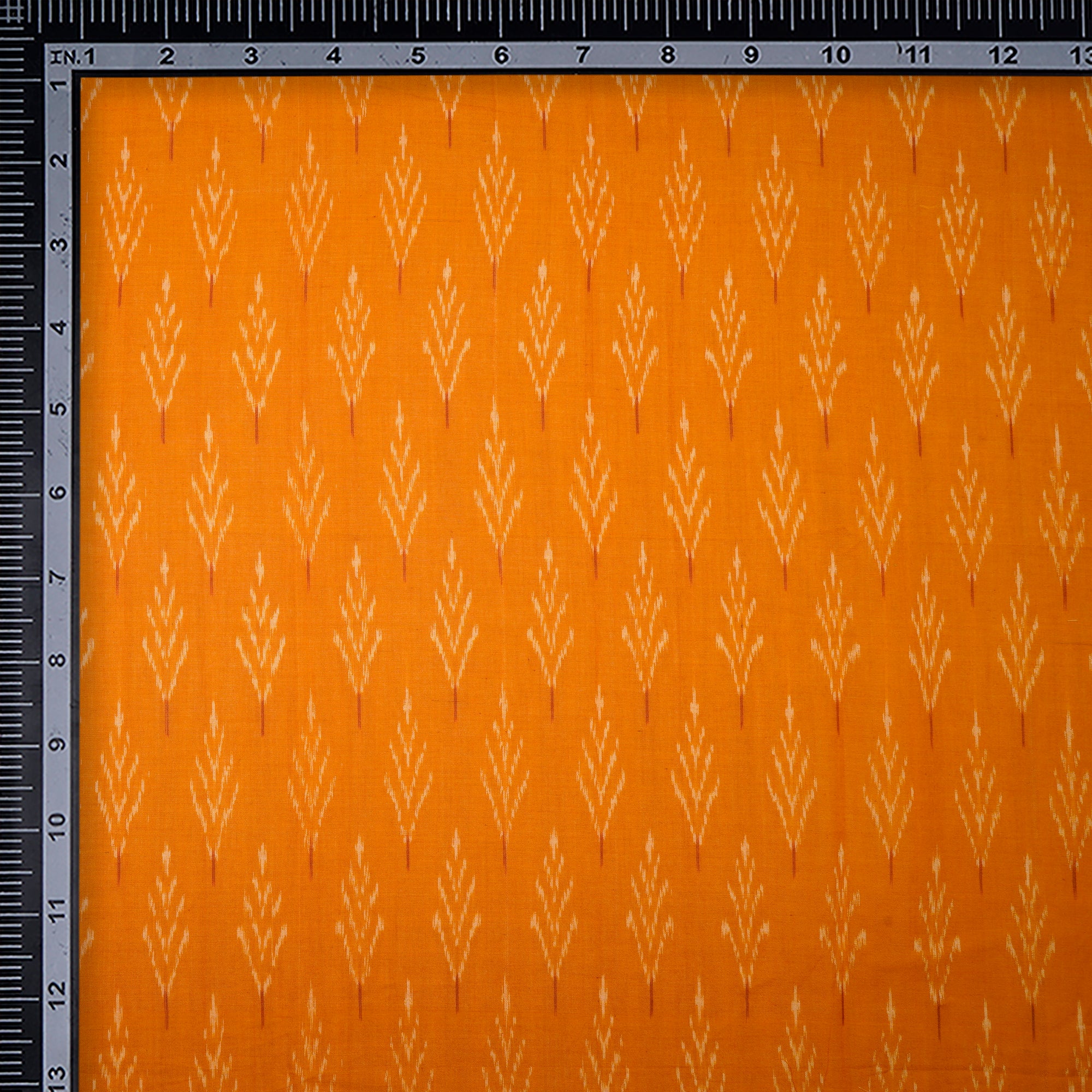 (Pre Cut 0.50 Mtr)Mustard Color Washed Mercerized Woven Ikat Cotton Fabric