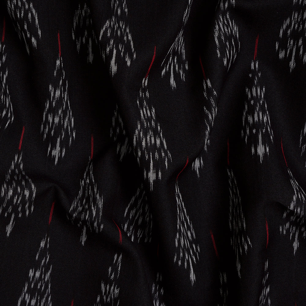 (Pre-Cut 2.40 Mtr)Black Color Washed Mercerized Woven Ikat Cotton Fabric