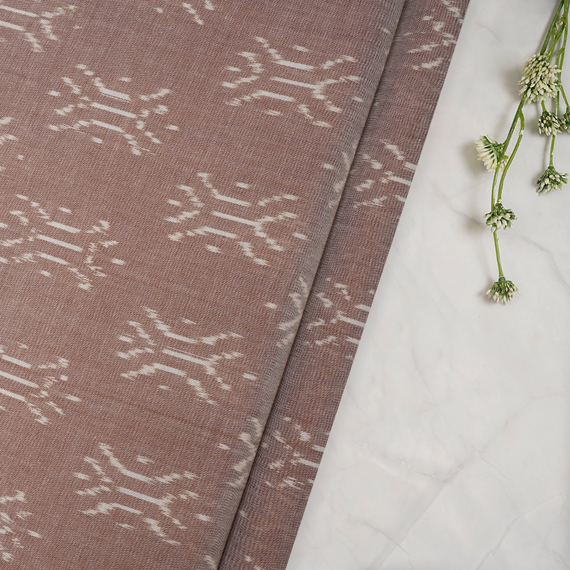 (Pre-Cut 3.25 Mtr) Desert Sand Mercerized Washed Woven Ikat Cotton Fabric