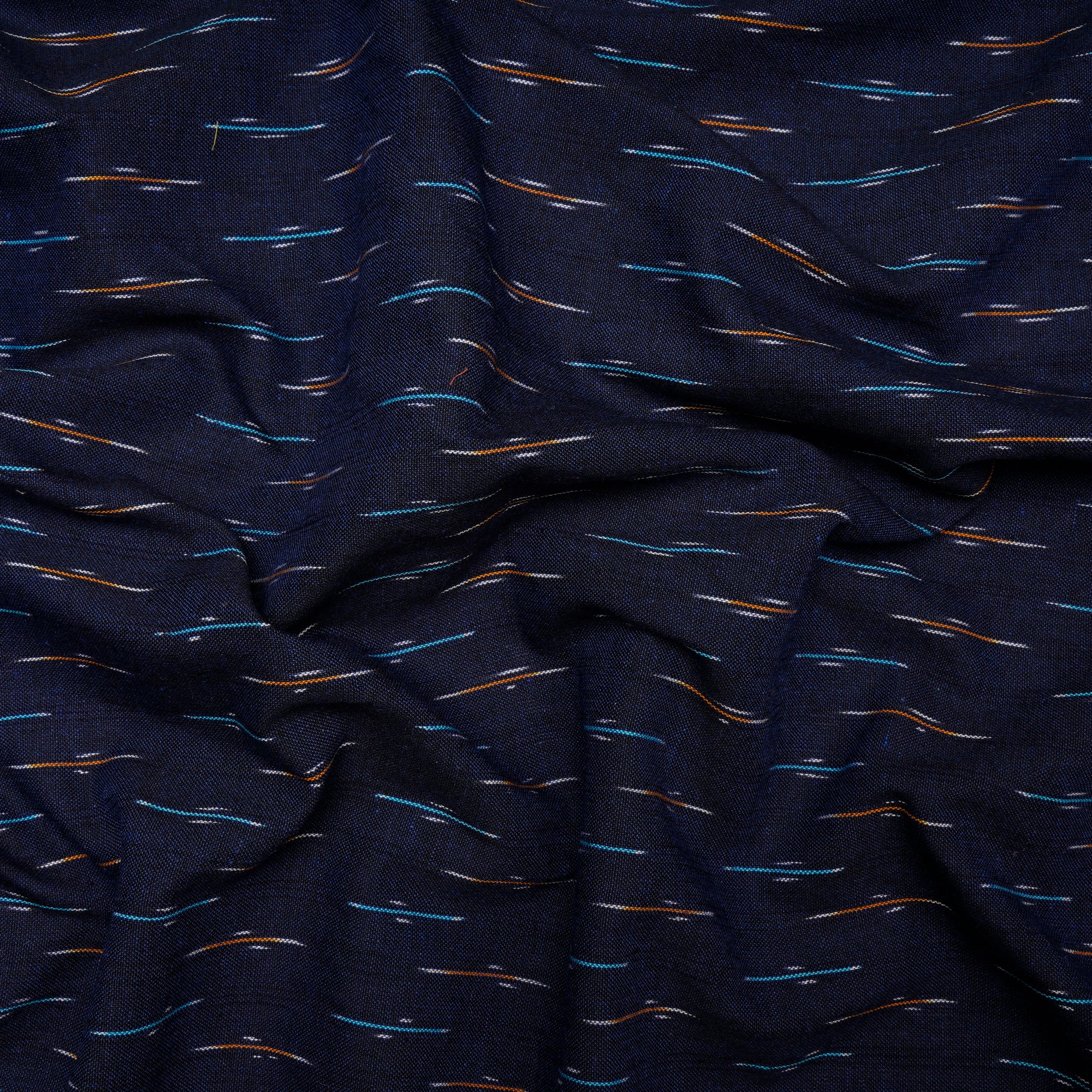(Pre-Cut 0.60 Mtr)Dark Blue Color Washed Woven Ikat Cotton Fabric