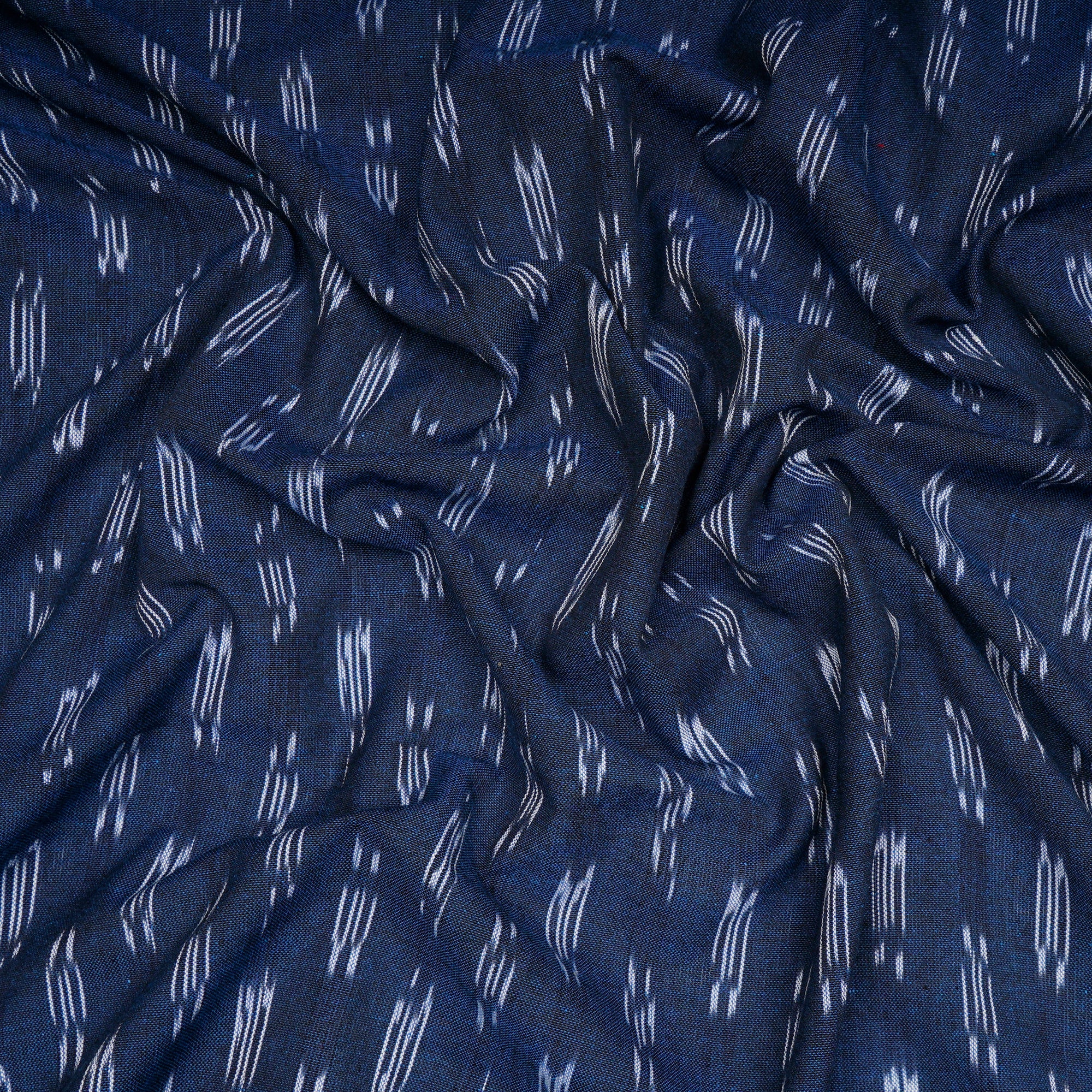 (Pre-Cut 1.00 Mtr)Navy Blue Washed Woven Ikat Cotton Fabric
