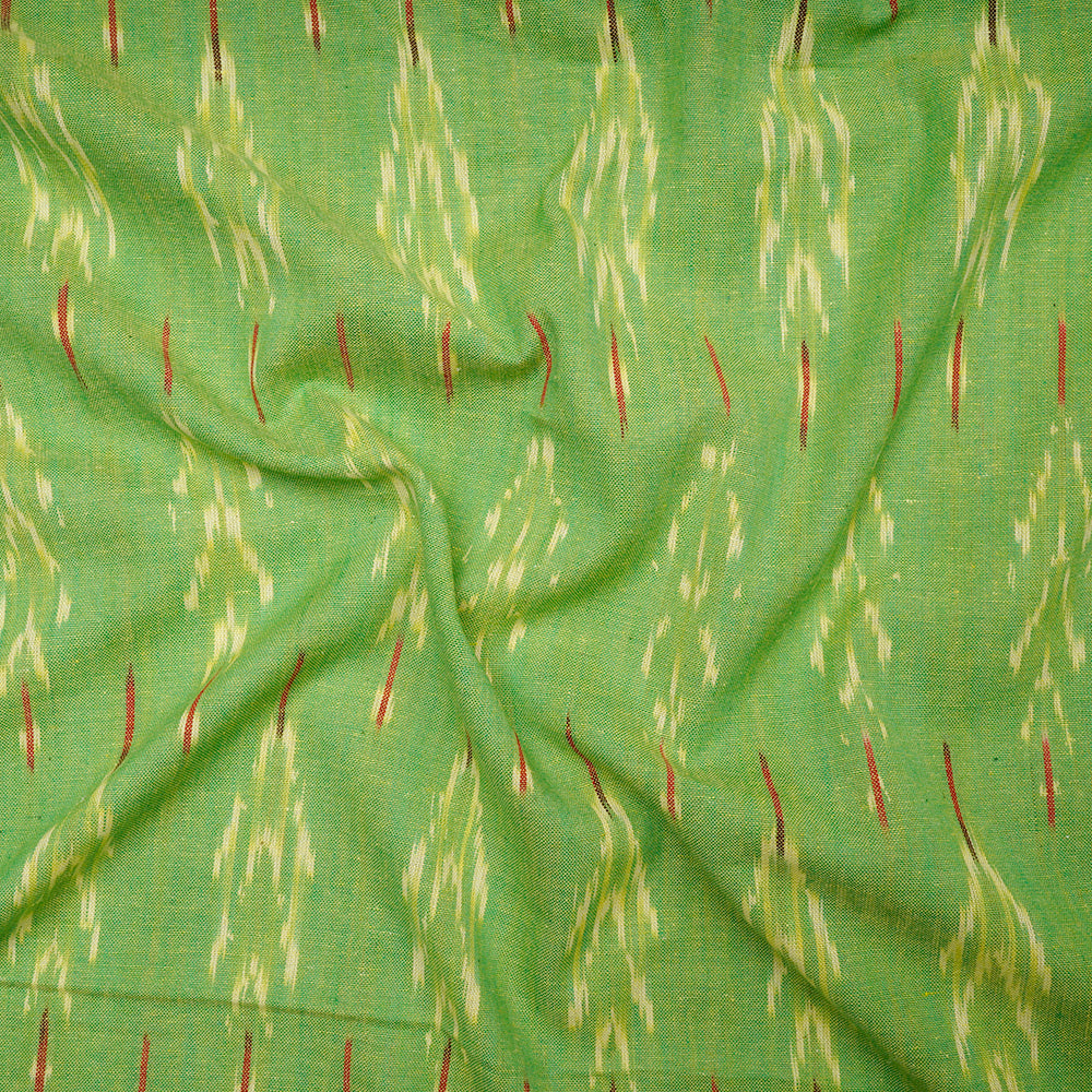 (Pre-Cut 1.00 Mtr)Parrot Green Color Washed Woven Ikat Cotton Fabric