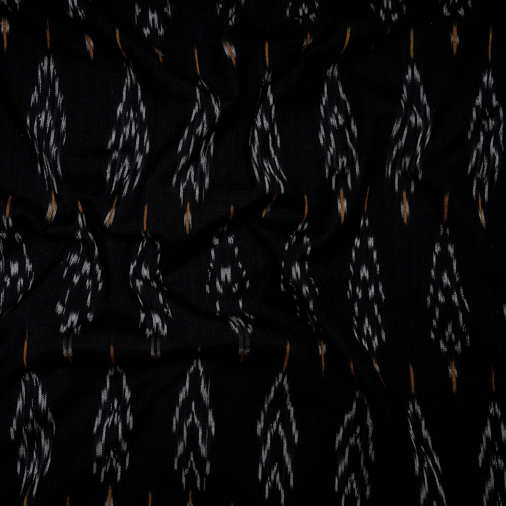 (Pre-Cut 1.50 Mtr)Black Color Washed Woven Ikat Cotton Fabric