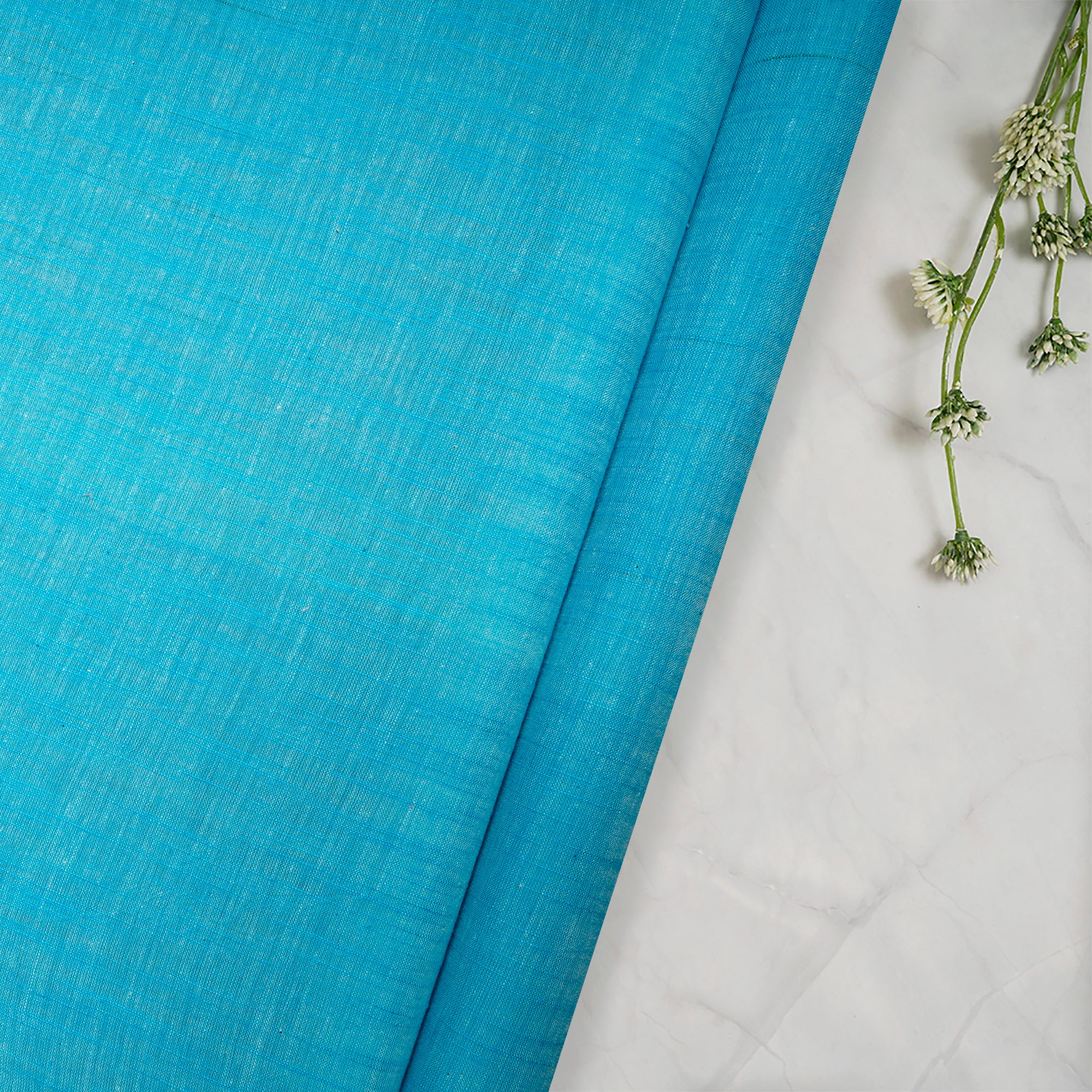 (Pre Cut 1 Mtr )Blue Color Muslin Cotton Slub Fabric